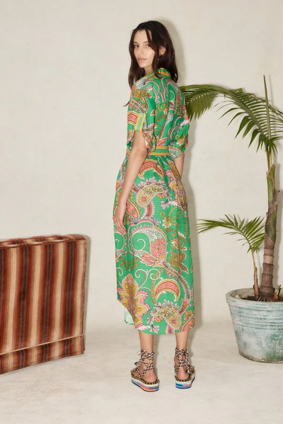 Alemais Marion Shirt Dress Green Size 14 for rent on The Volte - main image
