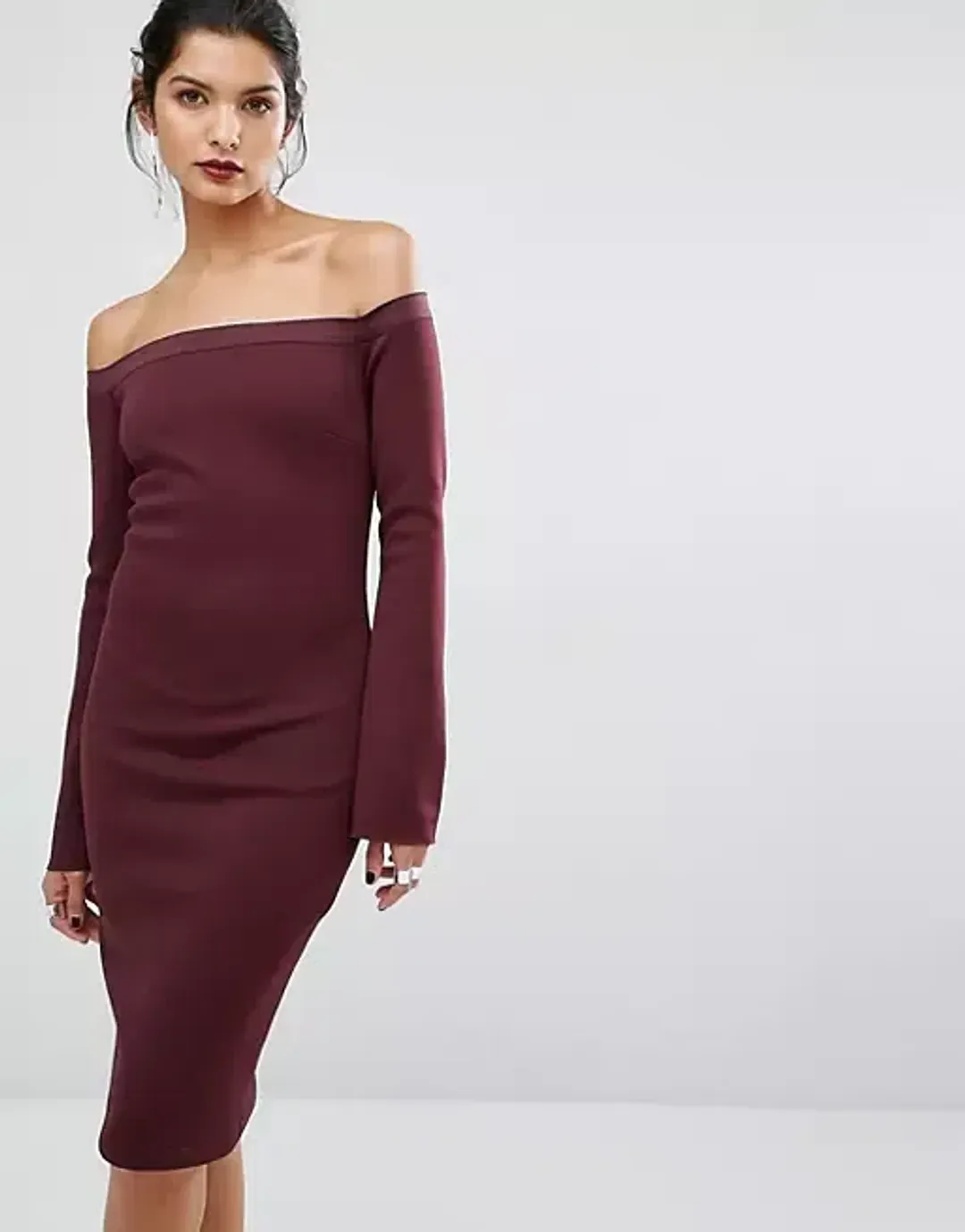 Bec & Bridge Banditti Off Shoulder Dress Claret Size AU 6 for rent on The Volte - main image