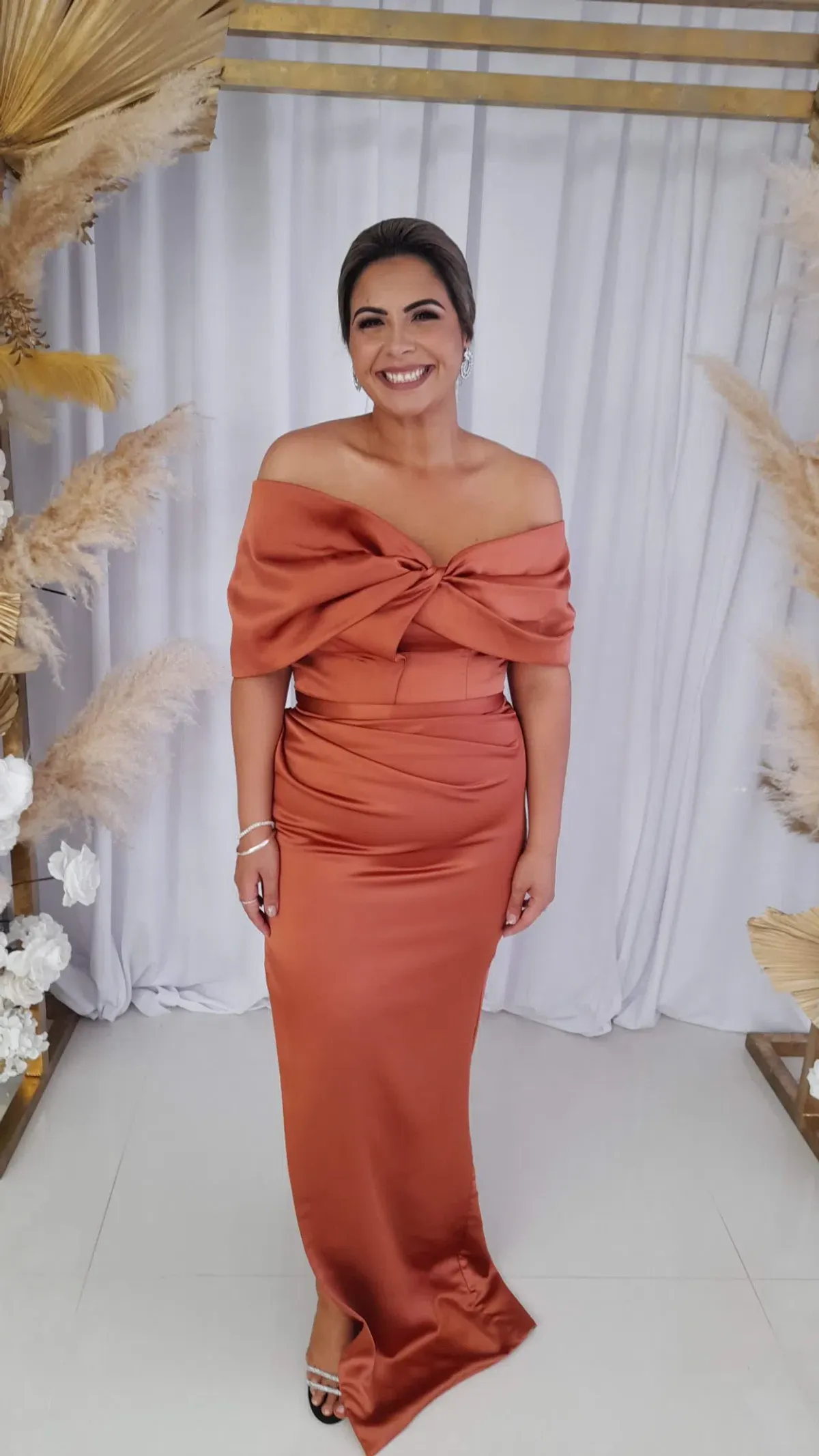 Lia Stublla Long Orange Silk Gown Size L/AU 16 - Image 2