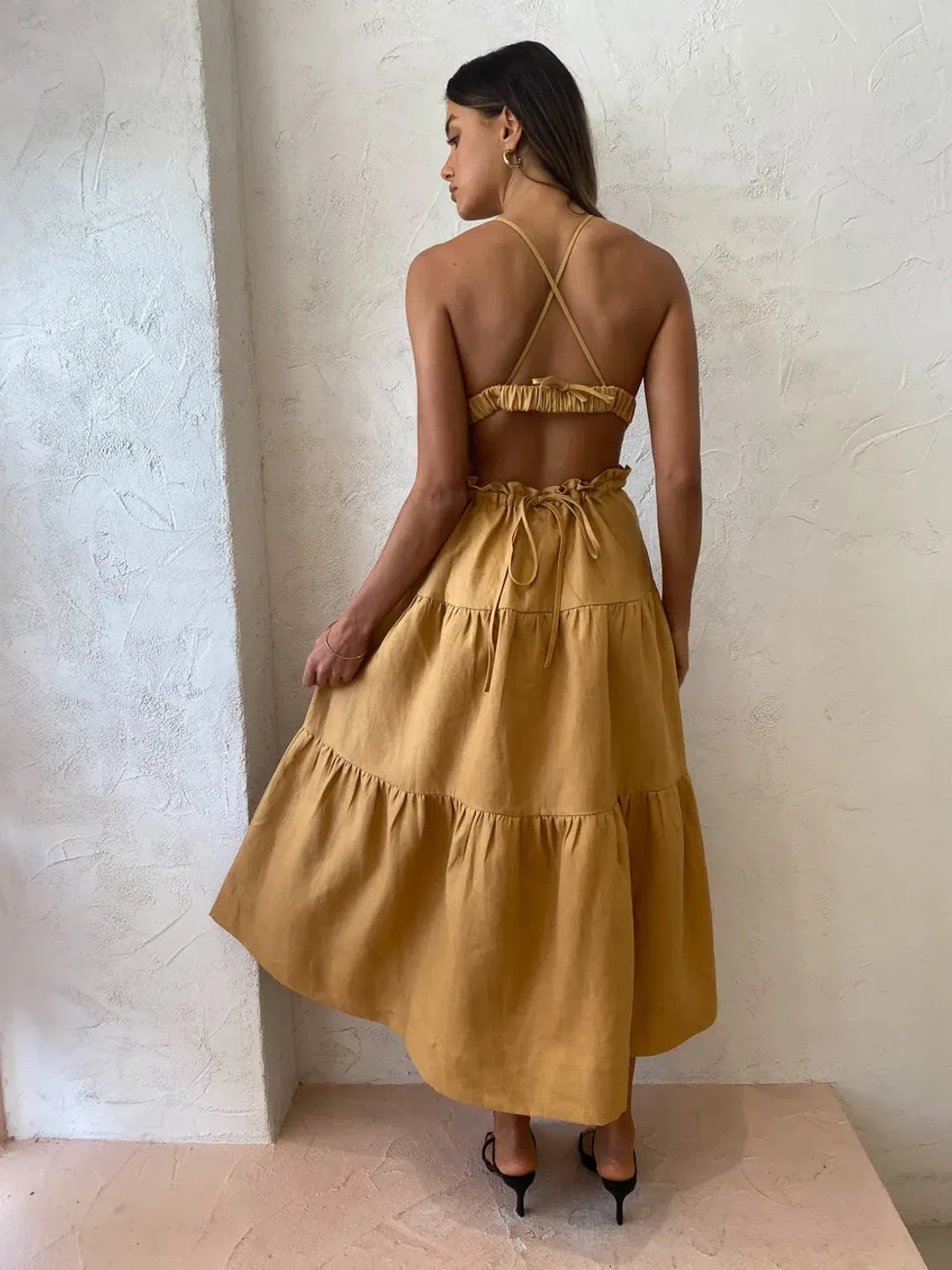 Shona Joy Aria Backless Midi Dress in Ginger Size 10 for rent on The Volte - main image