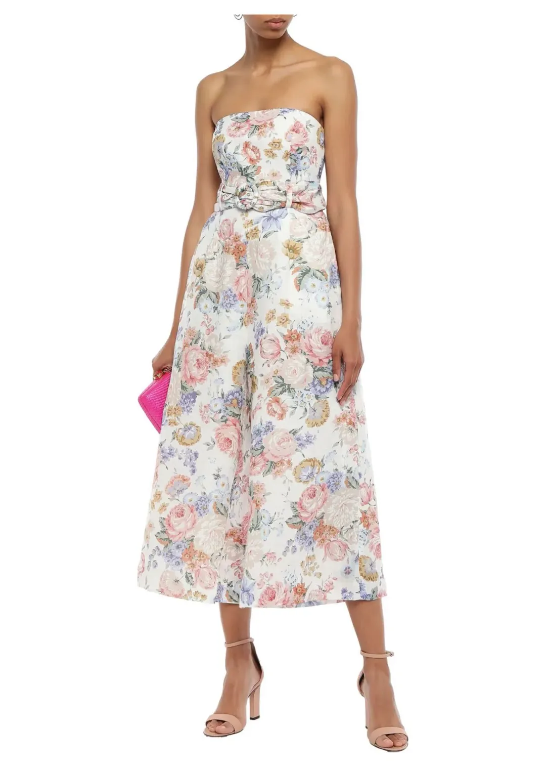 Zimmermann Strapless Bowie Jumpsuit Cream Floral Size 0 / AU 8 for rent on The Volte - main image