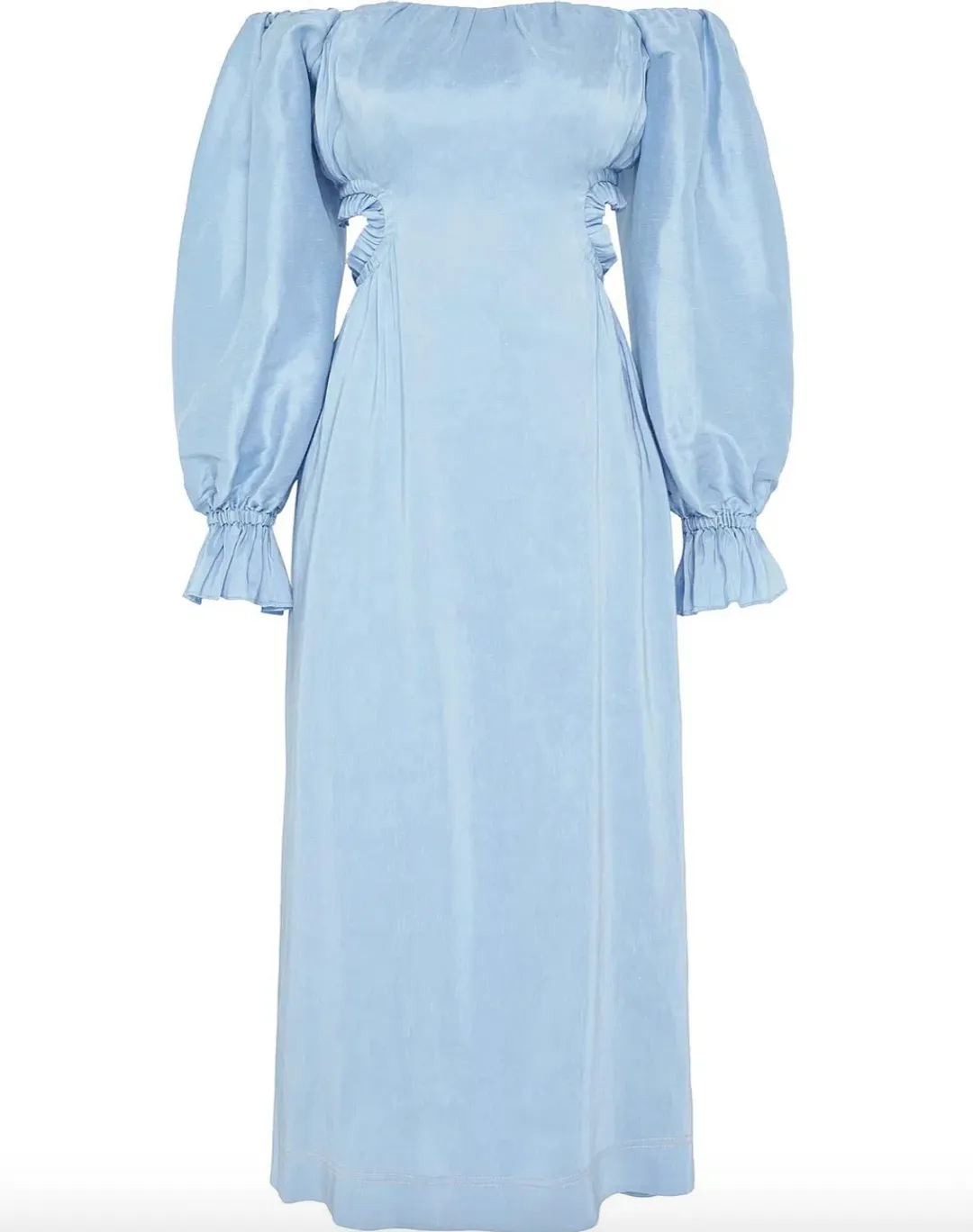 Aje Overture Blouson Midi Dress Off Shoulder Blue Size AU 4 for rent on The Volte - main image