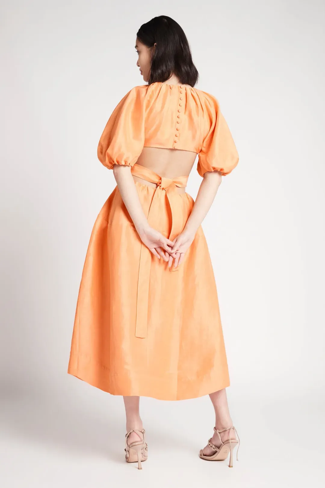 Aje Mimosa Cut Out Midi Dress in Mandarin Size 10 for rent on The Volte - main image