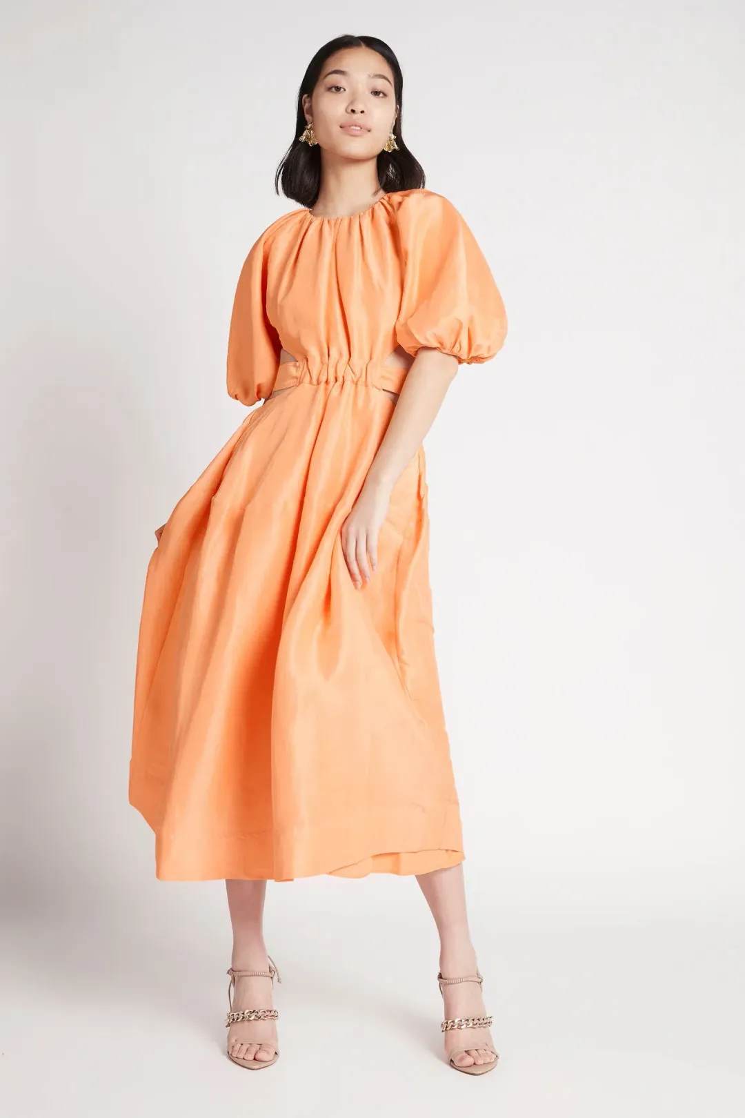 Aje Mimosa Cut Out Midi Dress in Mandarin Size 10 for rent on The Volte - main image