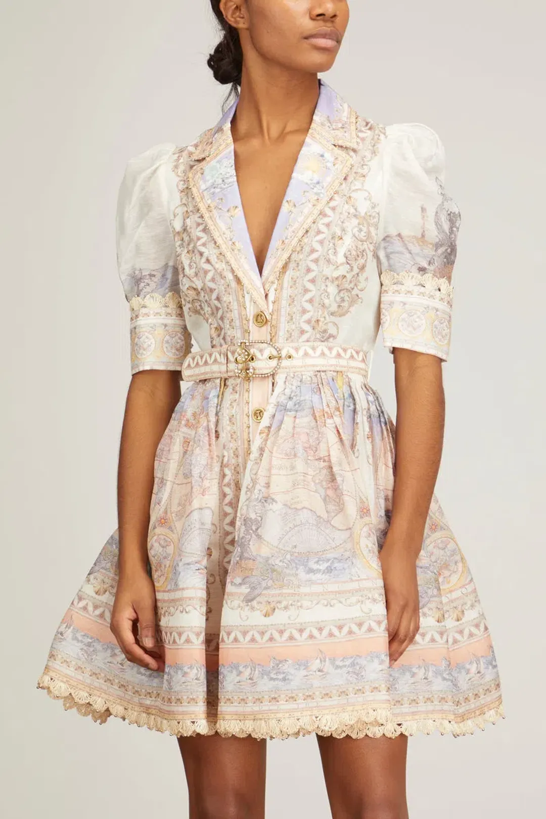 Zimmermann High Tide Mini Shirt Dress Odyssey Print Size 0 / Au 8 for rent on The Volte - main image