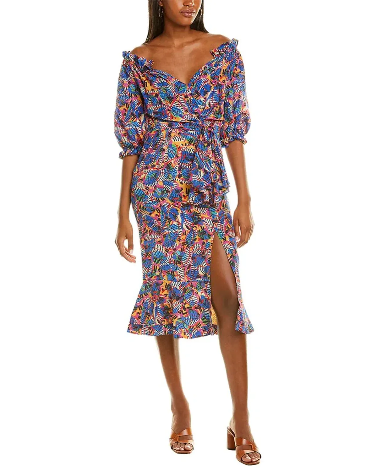 Saloni Olivia Dress In Gold Banana Leaf Size 12 - Image 4