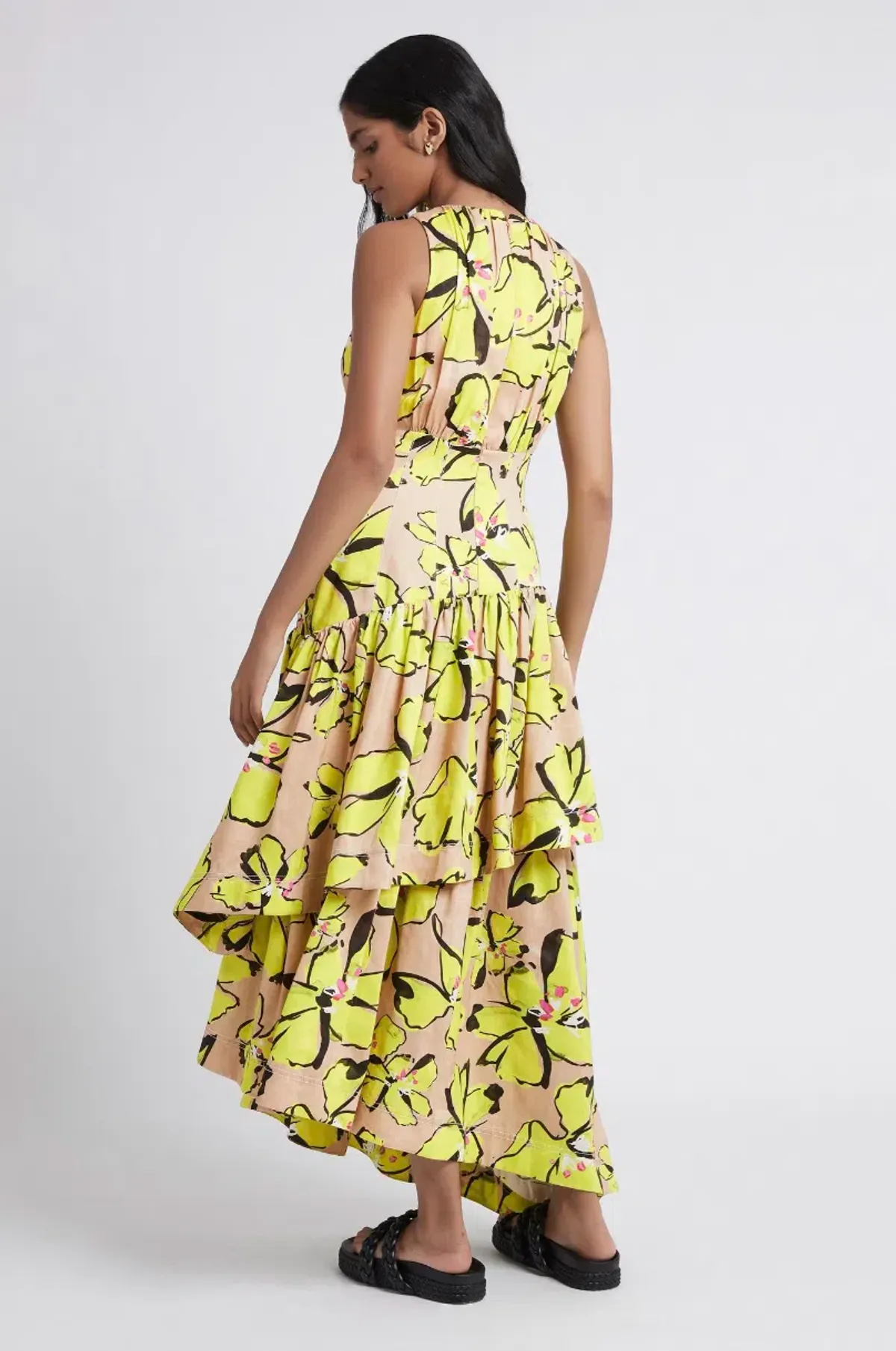AJE Pelicano Racer Asymmetric Tiered Dress Citrus Bloom Size 10 - Image 4