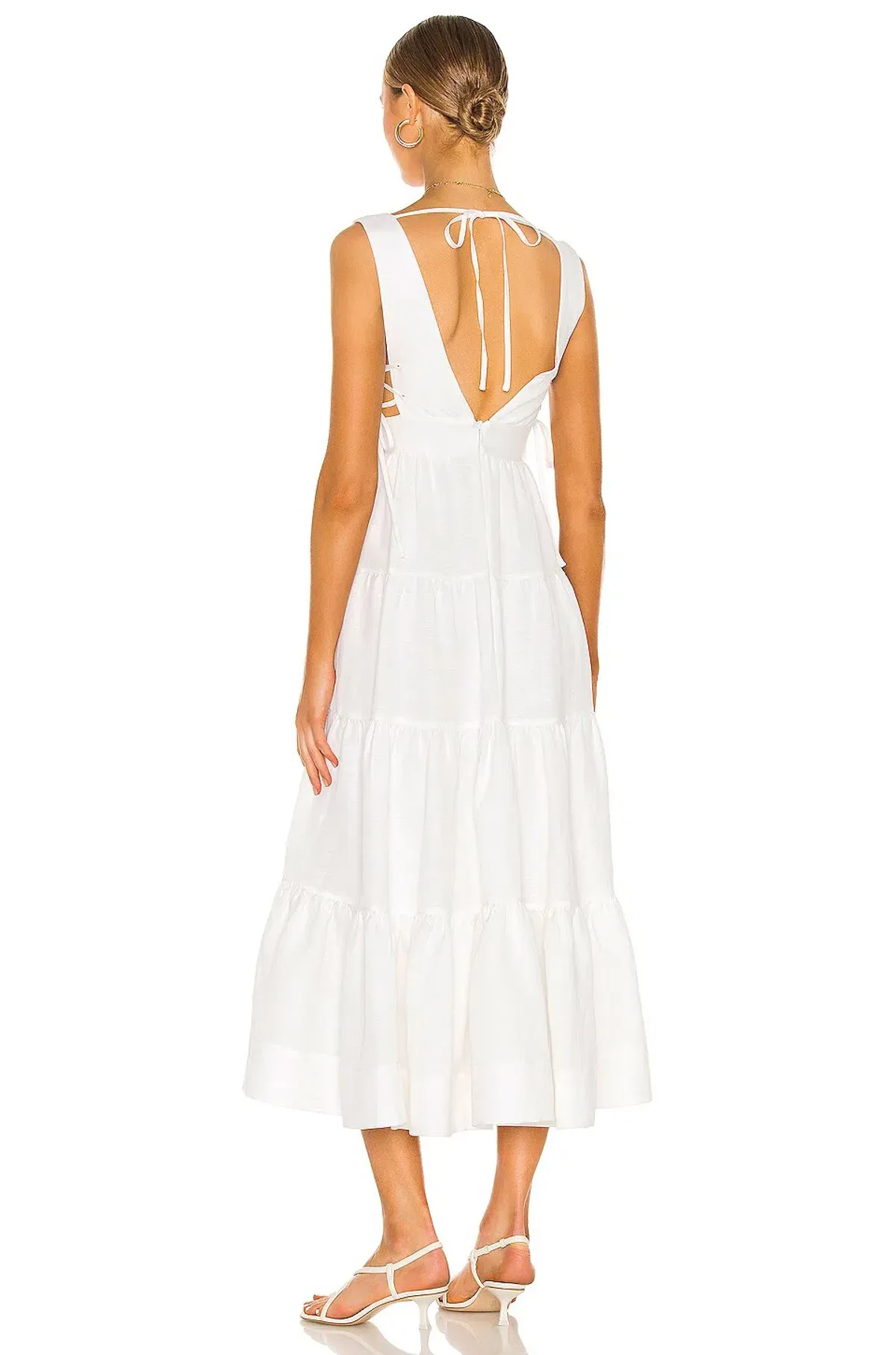 Shona Joy Blanca Lace Up Tiered Midi Dress Ivory Size 8  - Image 3