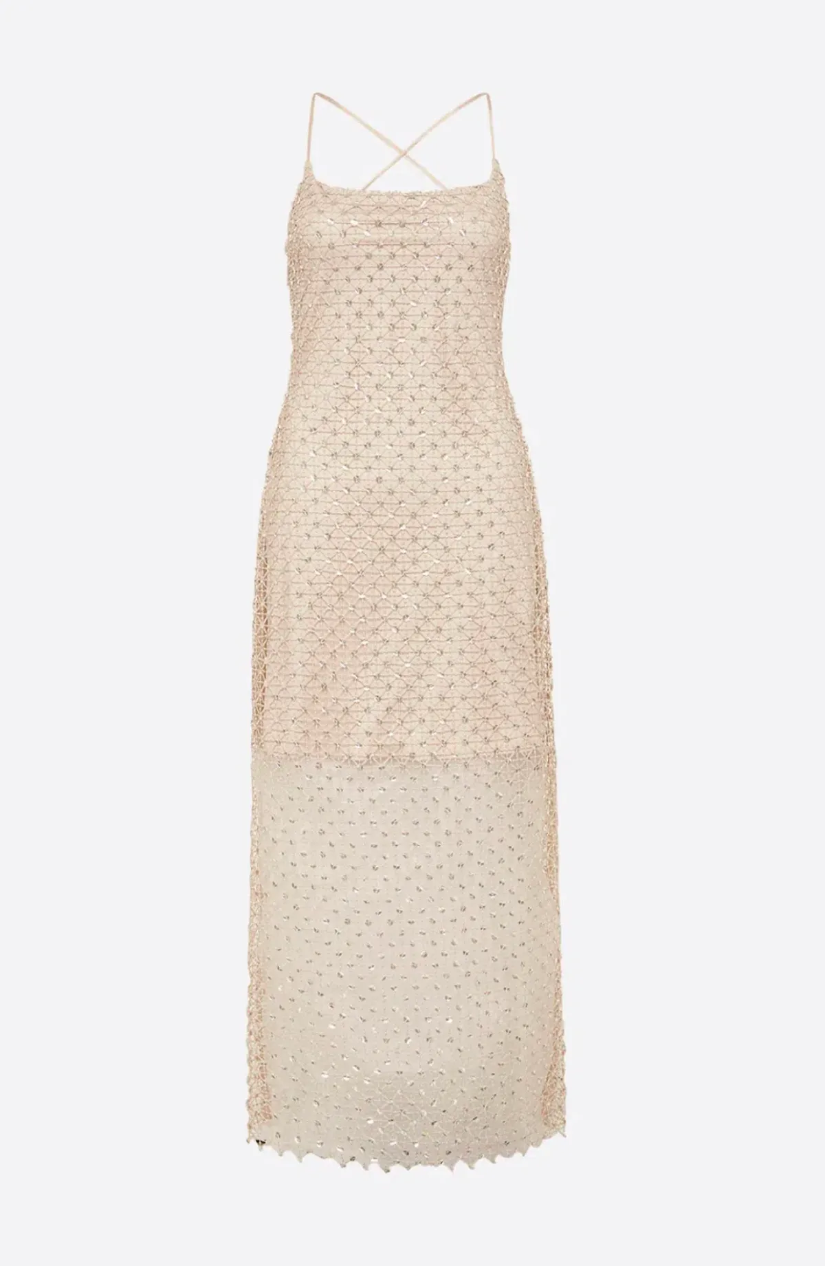 Manning Cartell Crochet Sequin Slip Dress in Buff Nude Size 12 - Image 3