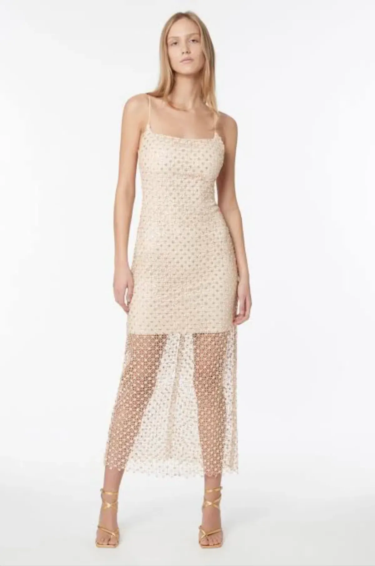 Manning Cartell Crochet Sequin Slip Dress in Buff Nude Size 12 - Image 1
