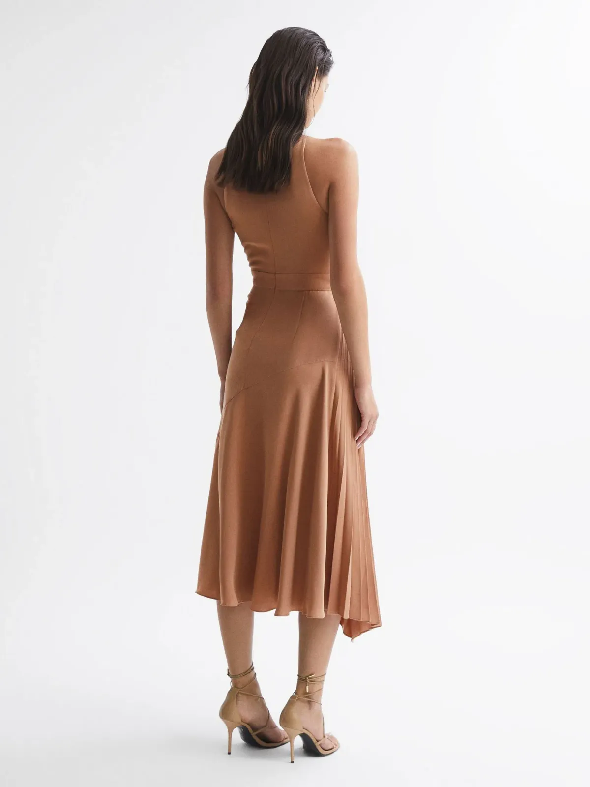 Reiss Anise Colourblock Midi Dress Multi Nude Size 8 - Image 3