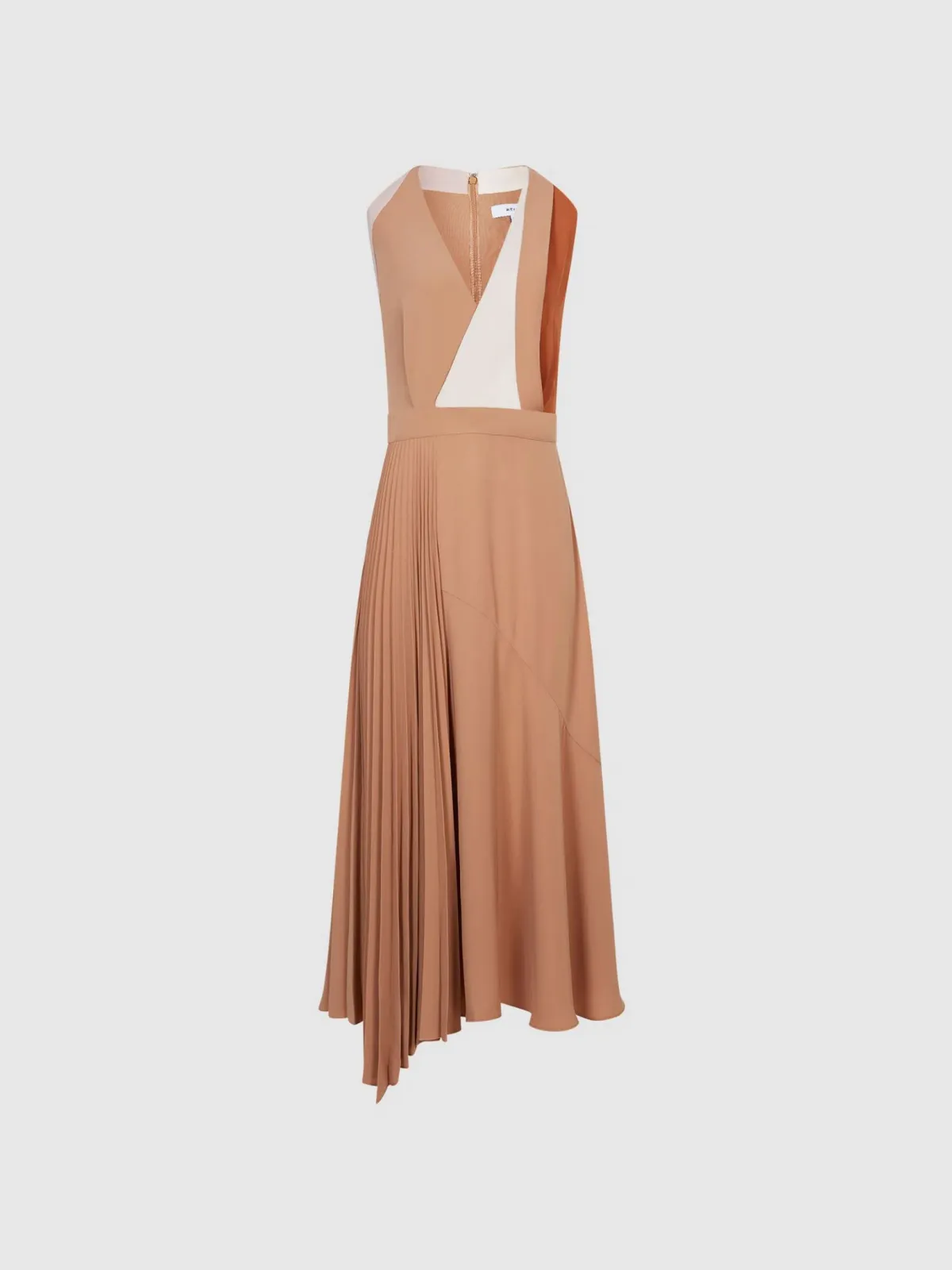 Reiss Anise Colourblock Midi Dress Multi Nude Size 8 - Image 4