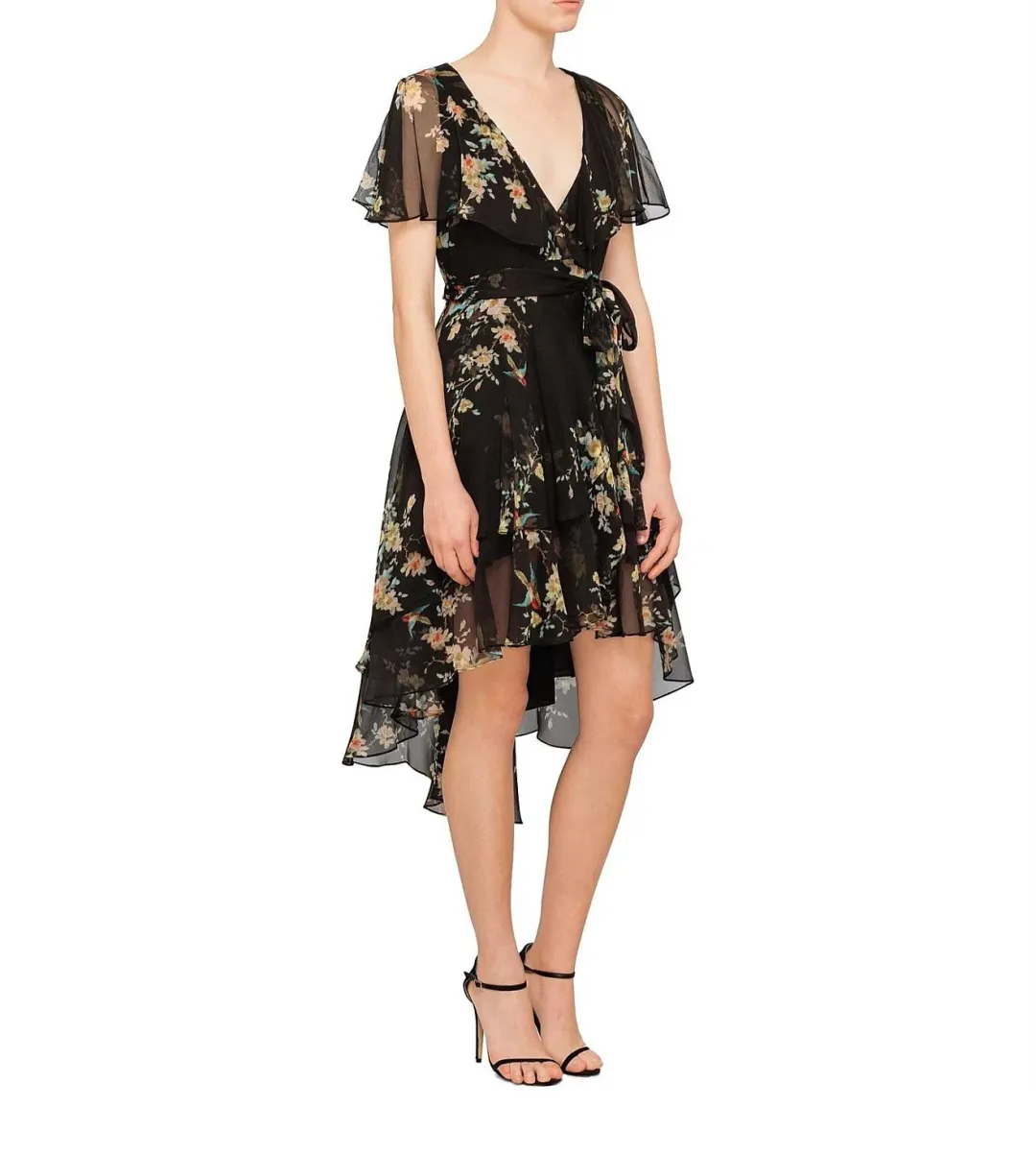 Zimmermann Maples Wrap Dress Black Bird Floral Size 0/AU 8 for rent on The Volte - main image