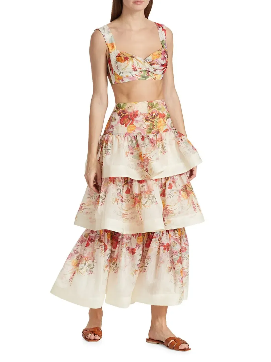Zimmermann Wonderland Bralette and Tiered Skirt in Elka Poppy Ivory Print Size 0/AU 8 for rent on The Volte - main image