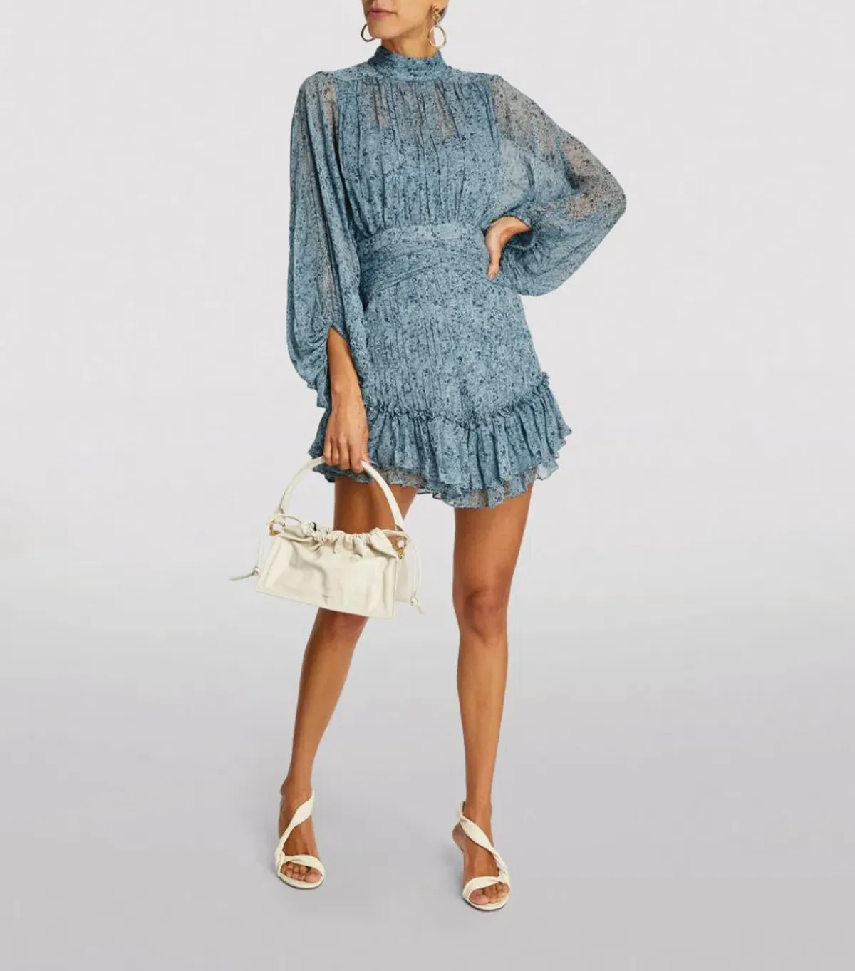 Shona Joy Harmony High Neck Ruched Mini Dress Blue Print Size 6 - Image 1