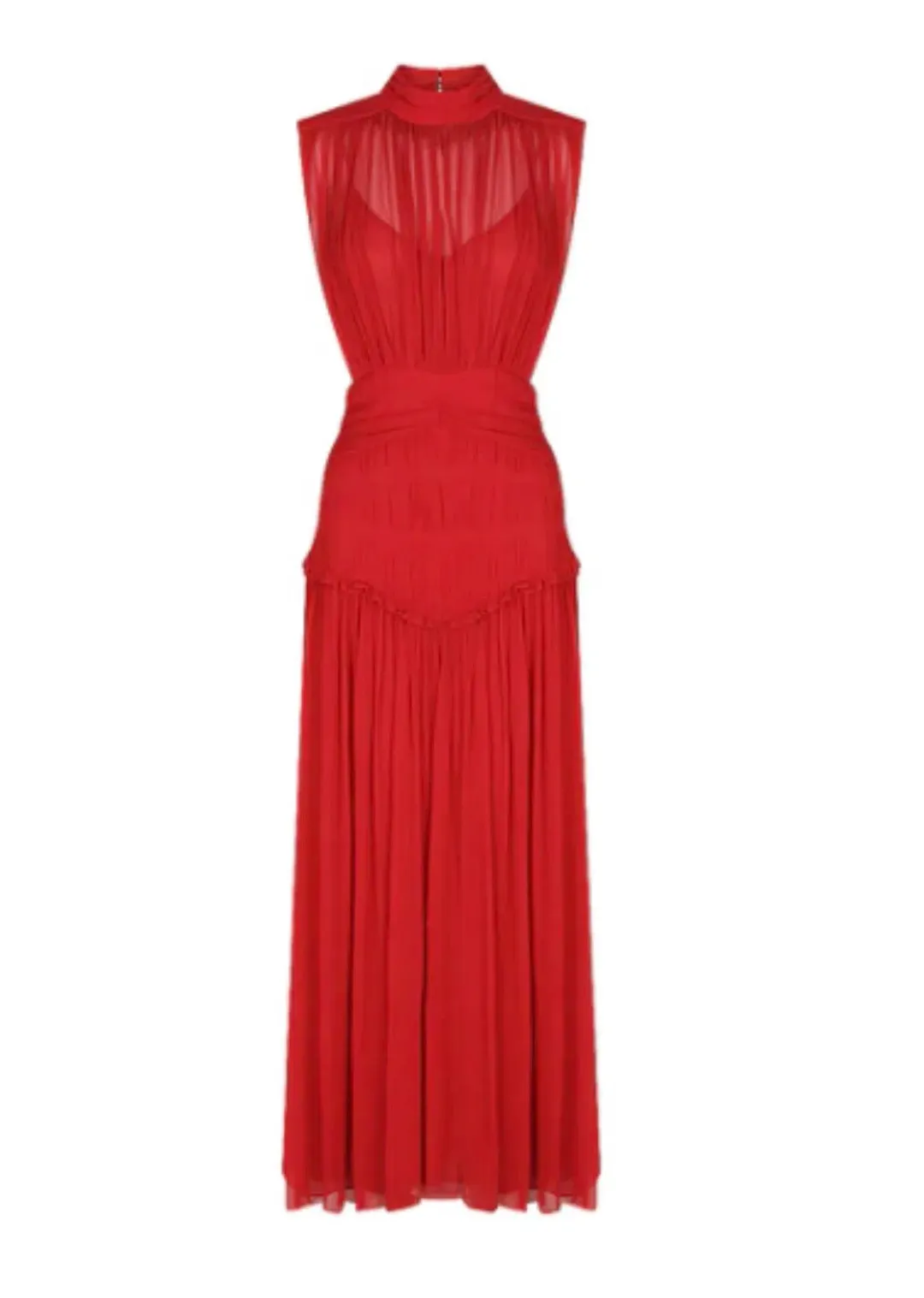 Shona Joy Clemence Lèonie High Neck Midi Dress Red Size 8  for rent on The Volte - main image