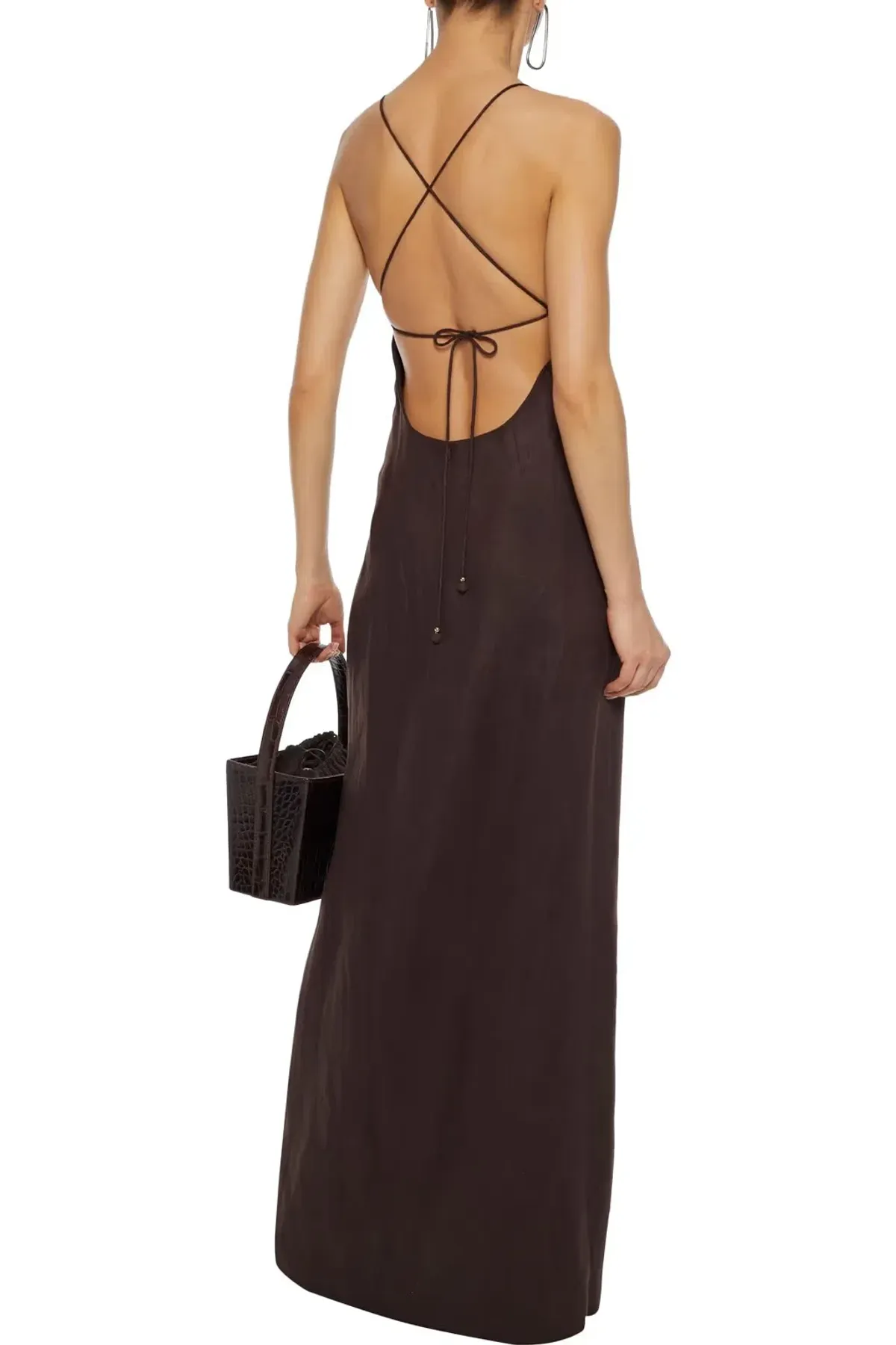 Zimmermann Corsage Open-back Button-detailed Linen Maxi Dress In Chocolate Size 0/Au 8 - Image 2