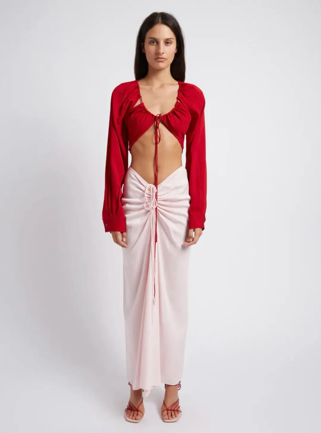 Christopher Esber Ruched  Skirt  Blush Pink  Size 8  for rent on The Volte - main image