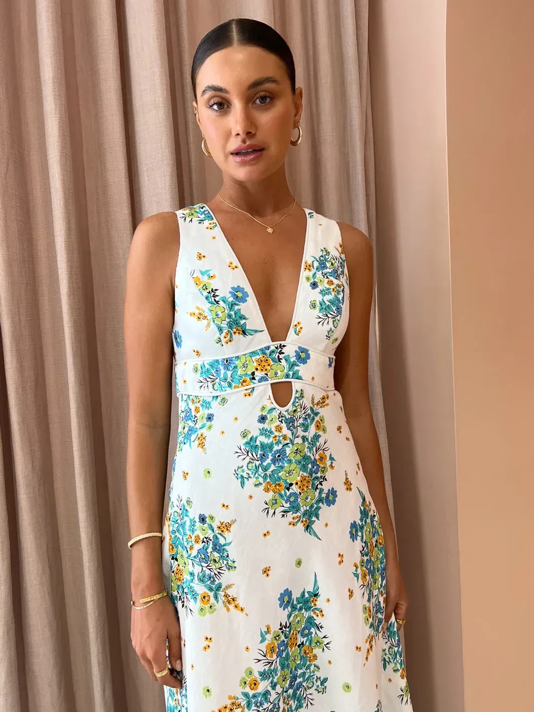 By Johnny Roma Floral Midi Dress In Roma Floral White Size AU 12  for rent on The Volte - main image