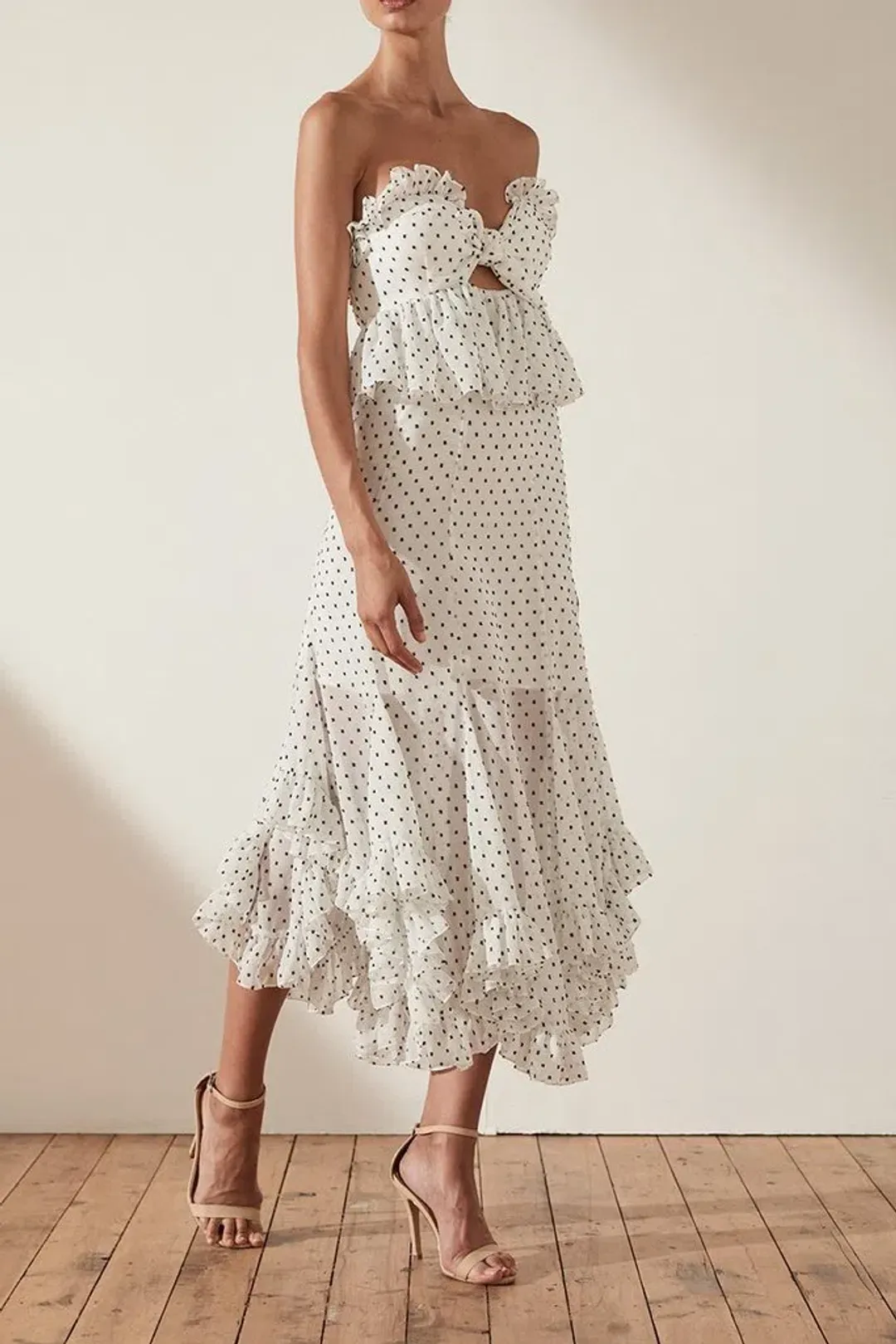 Shona Joy Wilder Tie Front Godet Midi Dress White Size AU 8 for rent on The Volte - main image