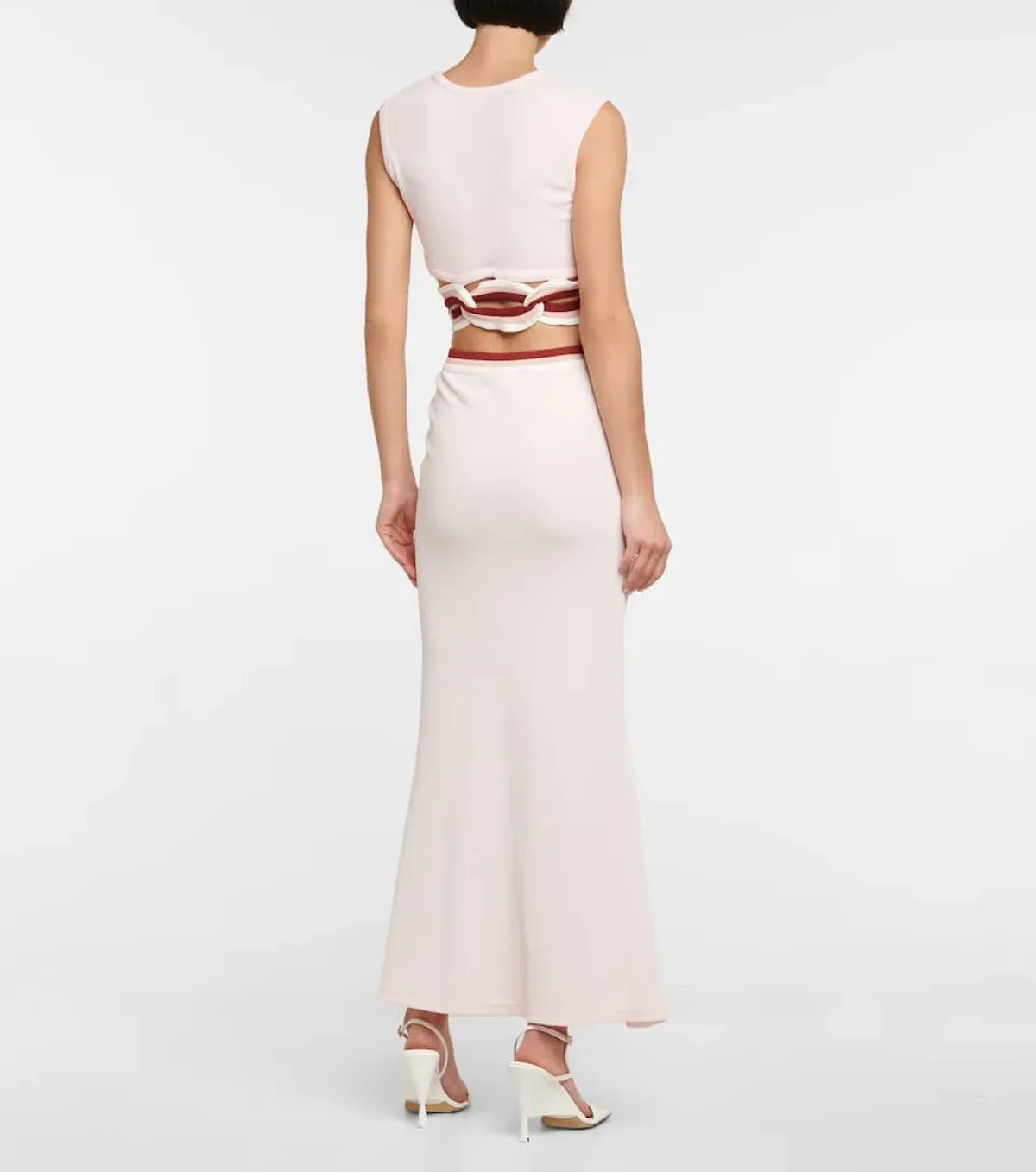 Christopher Esber Cut Out Ribbed Knit Crop Top and Lowrise Cut Out Maxi Skirt in Multi Bind Rose Quartz Size 6 - Image 2