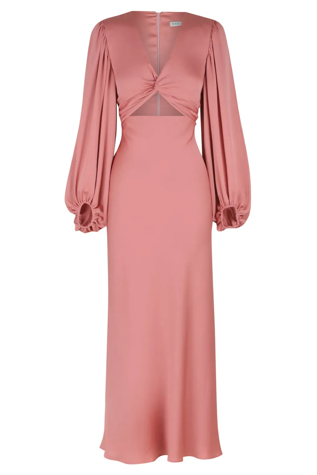 Shona Joy Luxe Twist Front Balloon Sleeve Midi Dress Pink Size 6 / XS for rent on The Volte - main image