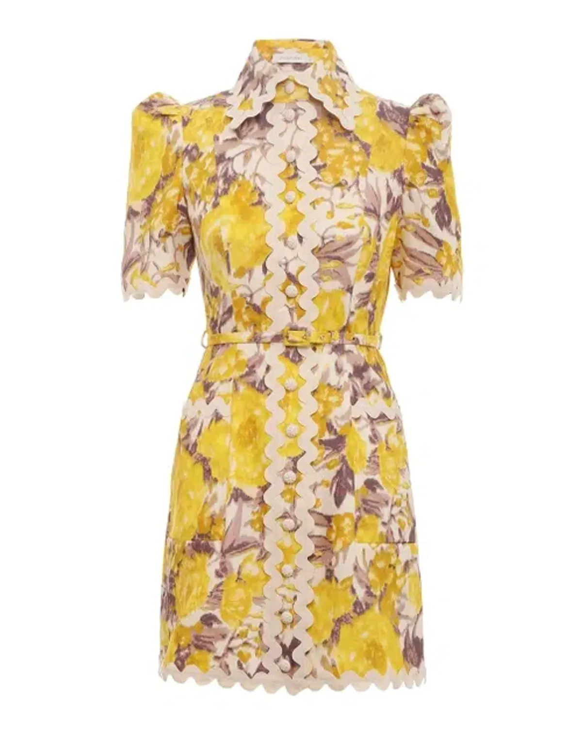 Zimmermann The High Tide Ric Rac Mini Dress in Yellow Ikat Floral  Size 0/Au 8  - Image 3