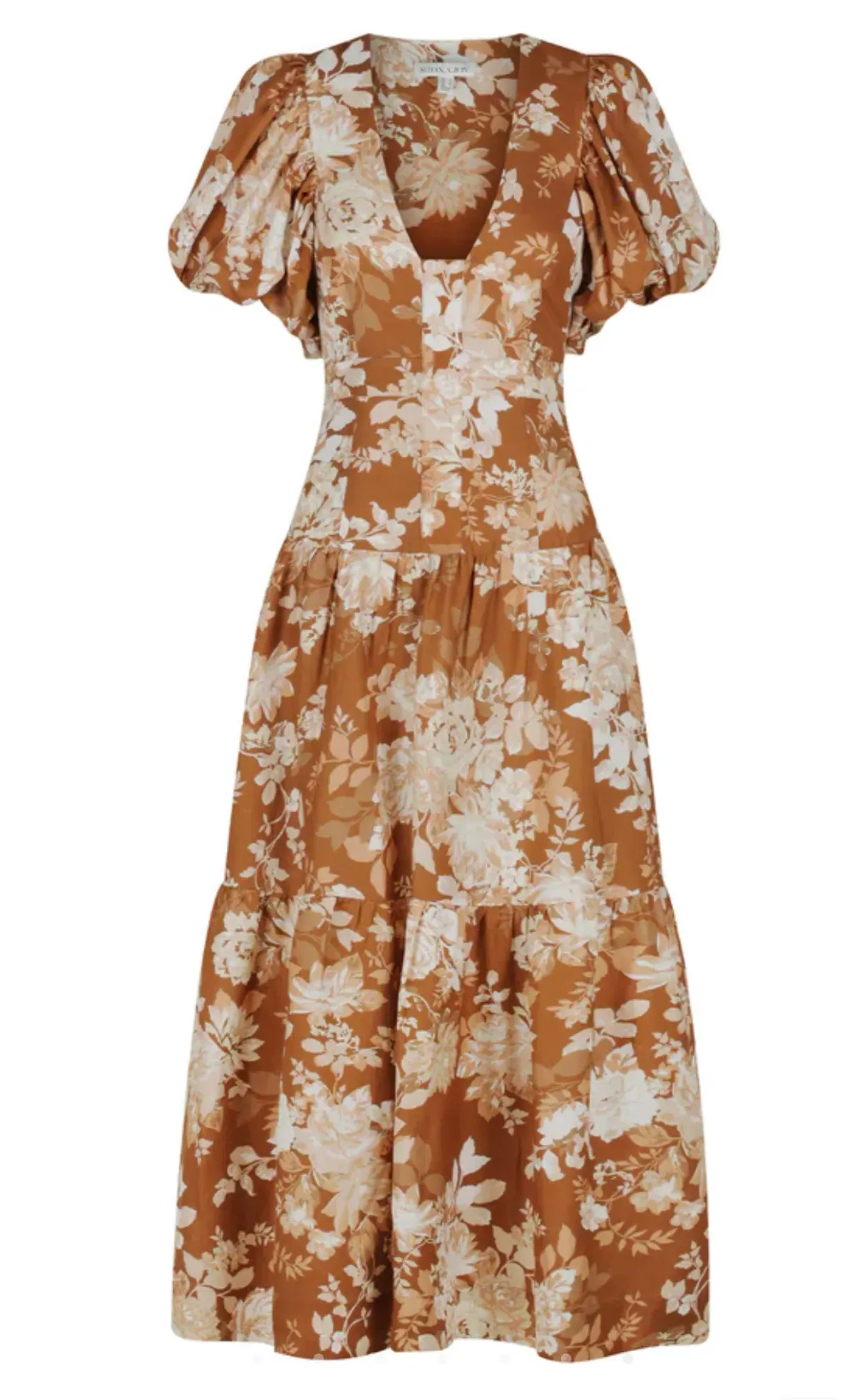 Shona Joy Capucine Linen Plunged Short Sleeve Midi Dress Almond Size 10 / M - Image 6