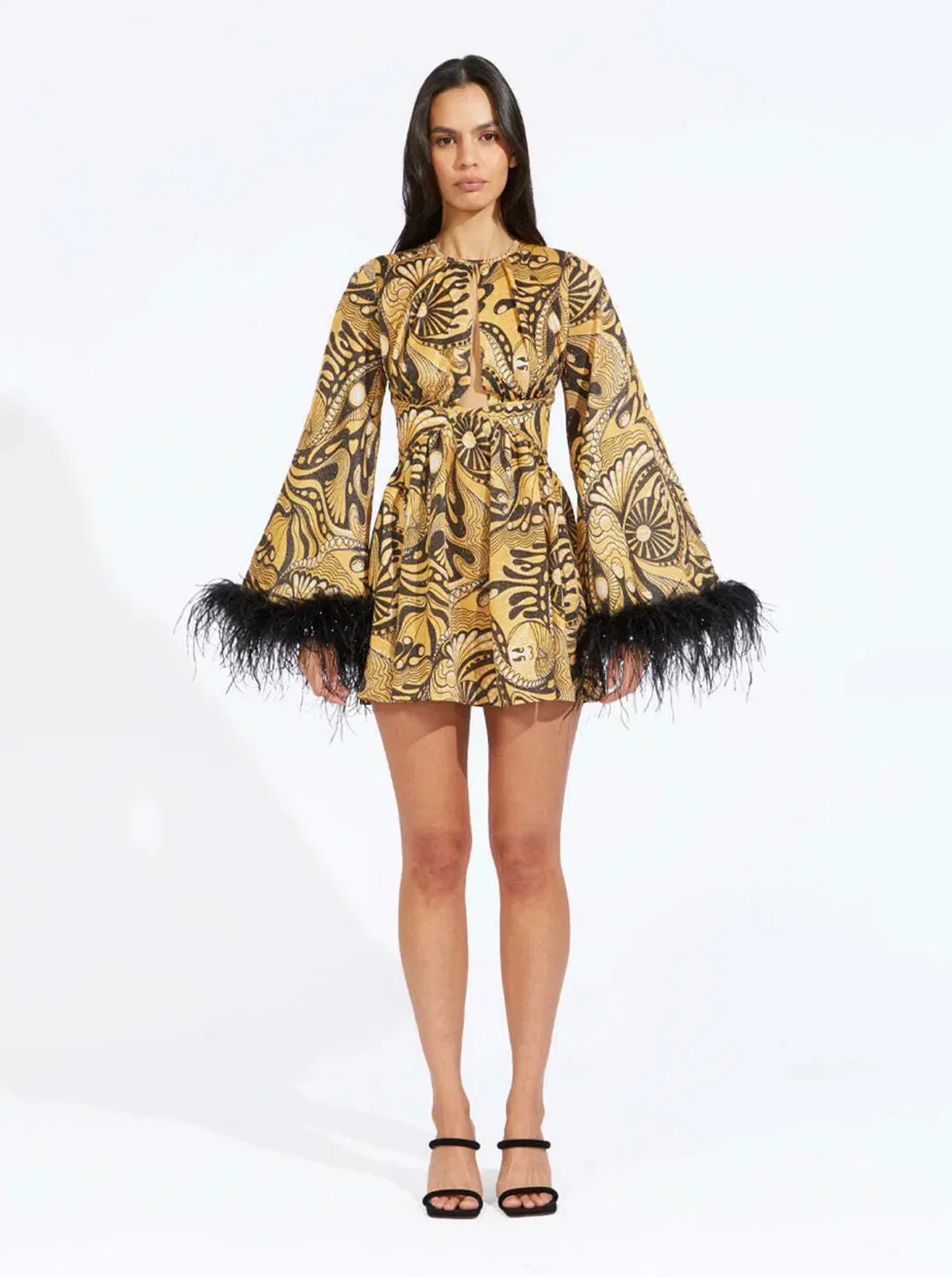 Alice McCall Feather Mini Dress Gold Dust Size AU 8 - Image 1