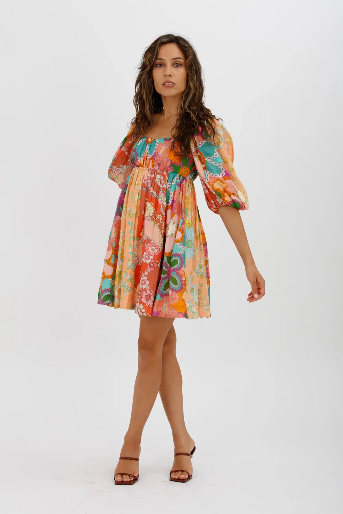 Zimmermann Lola Gathered Floral-print Linen Mini Dress Orange Size 0 / AU 8 - Image 1