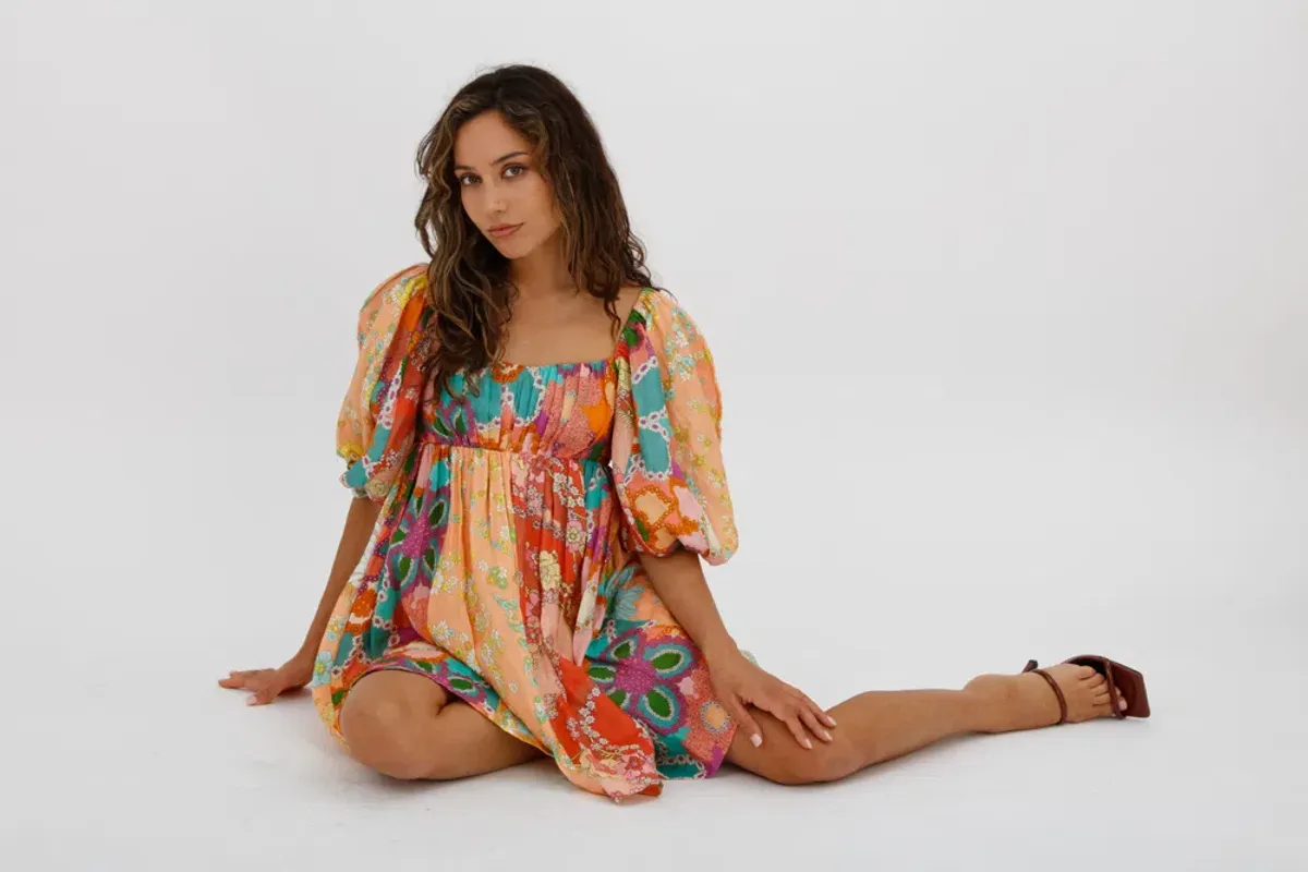 Zimmermann Lola Gathered Floral-print Linen Mini Dress Orange Size 0 / AU 8 - Image 4