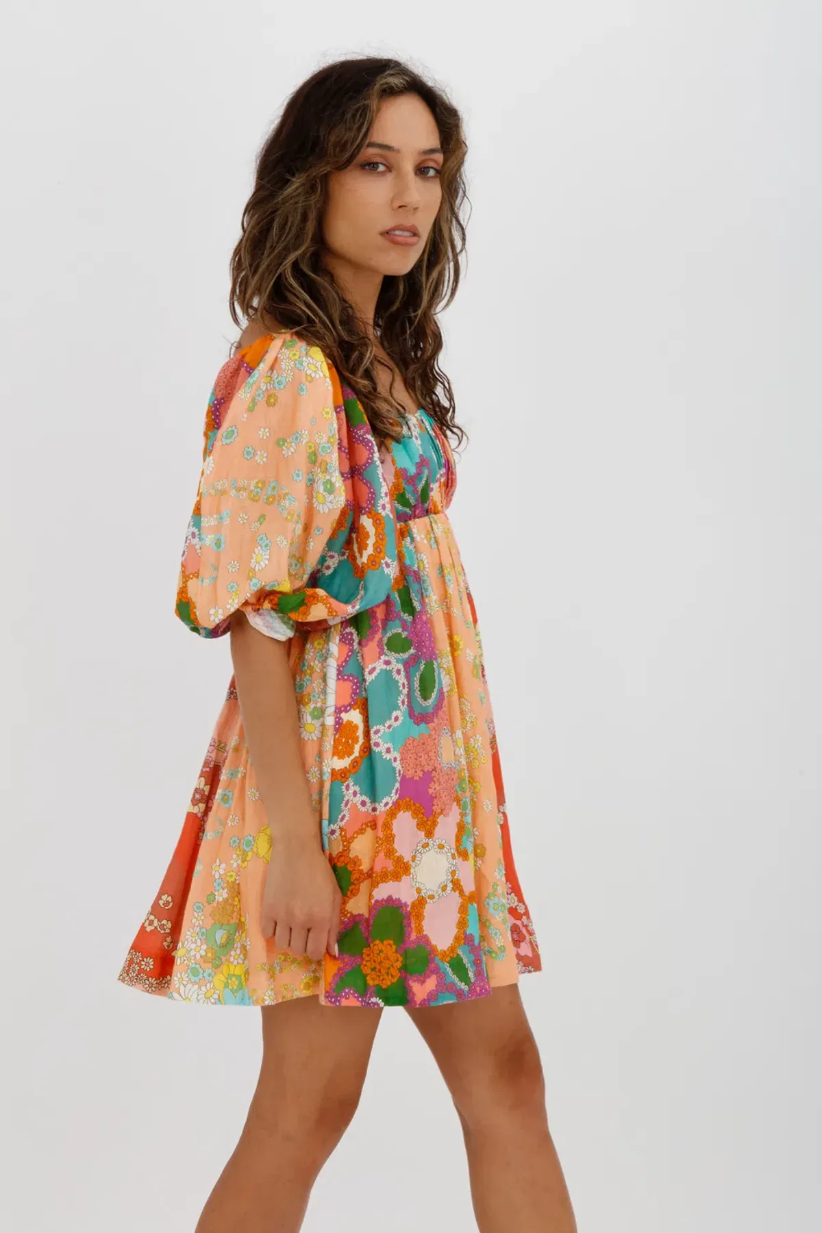 Zimmermann Lola Gathered Floral-print Linen Mini Dress Orange Size 0 / AU 8 - Image 2