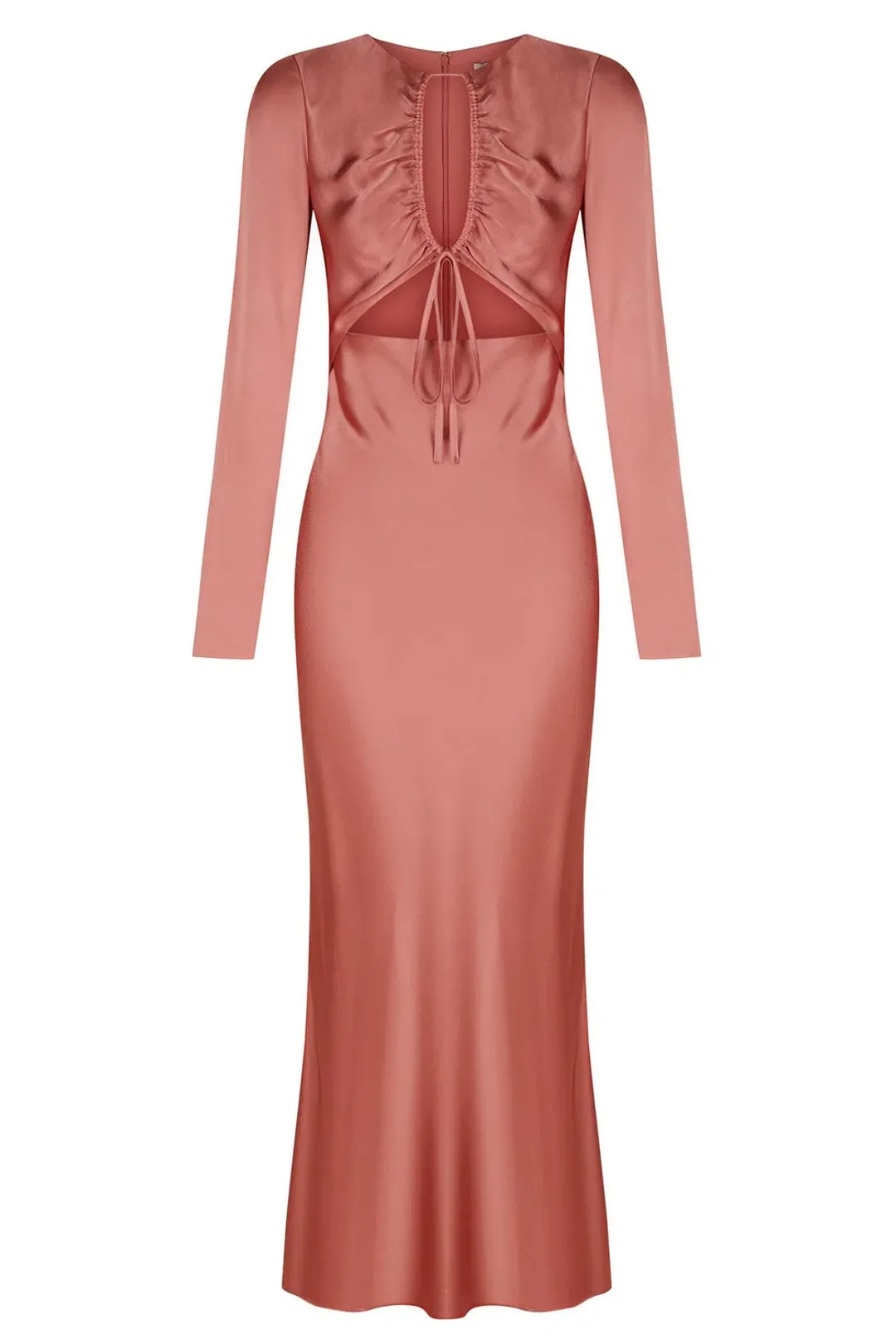 Shona Joy Angelica Long Sleeve Cut Out Front Midi Dress in Rouge Pink Size AU 10 for rent on The Volte - main image