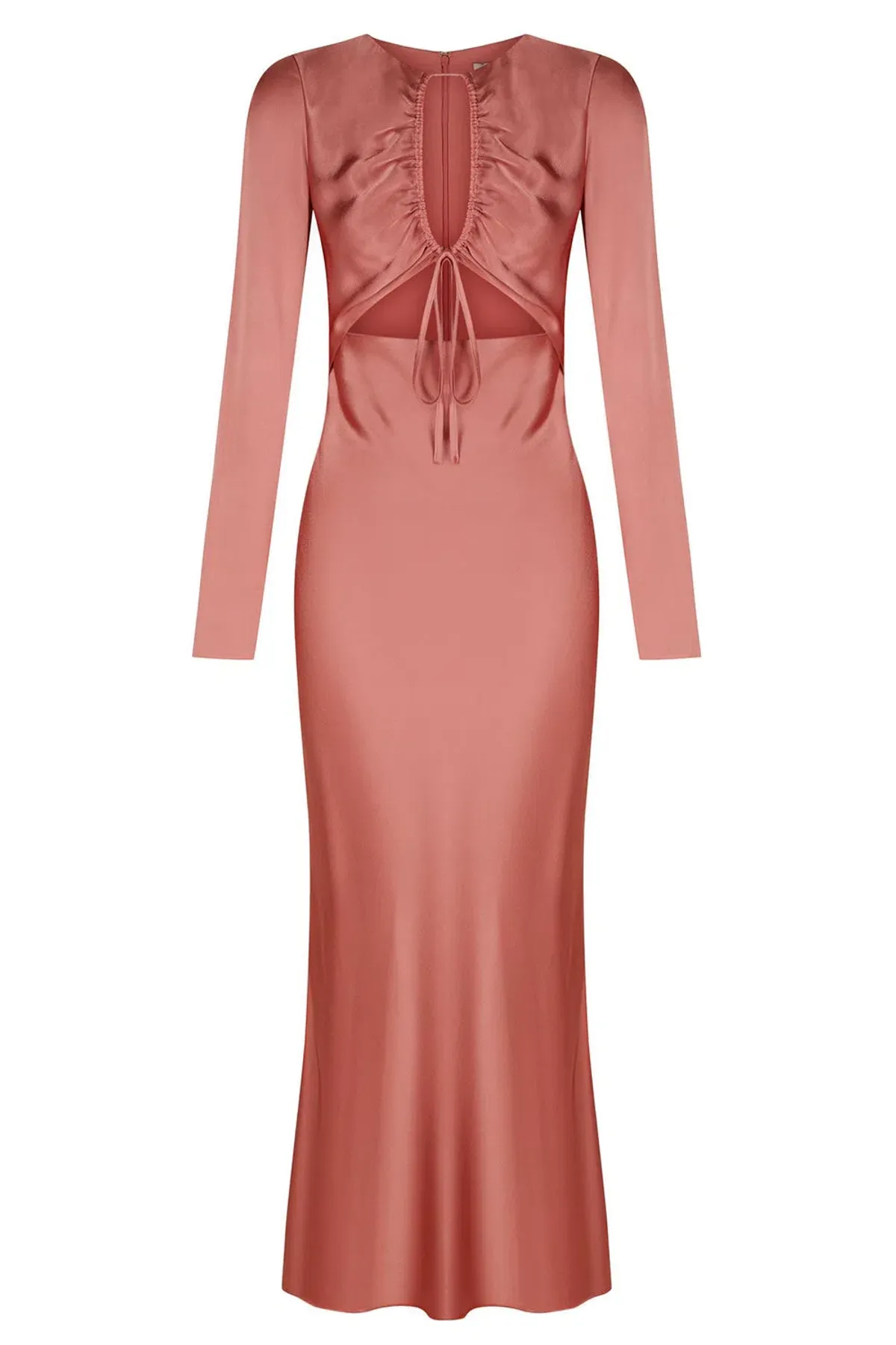 Shona Joy Angelica Long Sleeve Cut Out Front Midi Dress in Rouge Pink Size AU 10 - Image 4