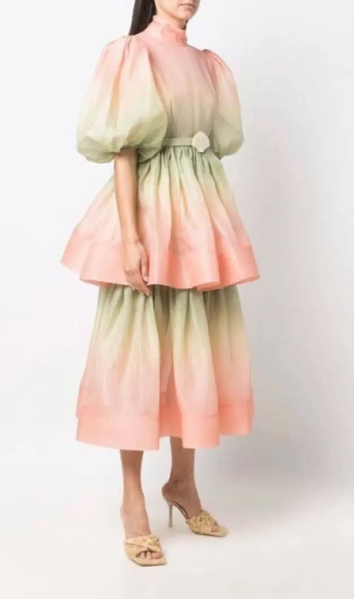 Zimmermann Postcard Puff Sleeve Midi Dress Ombre Watermelon Size 0P /Au 6 - Image 3