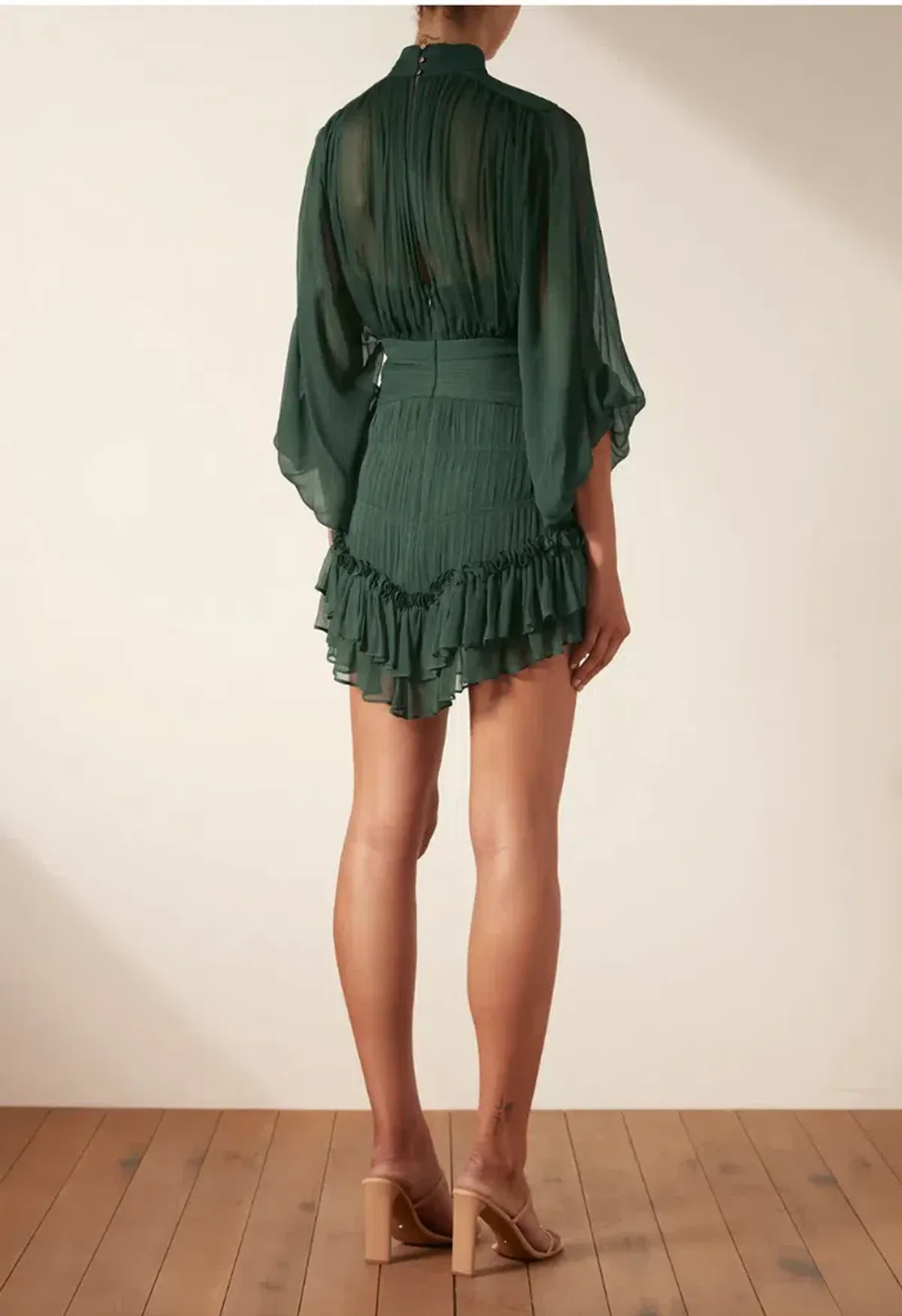 Shona Joy Lèonie Long Sleeve Ruched Mini Dress Rosemary Size 8 - Image 3