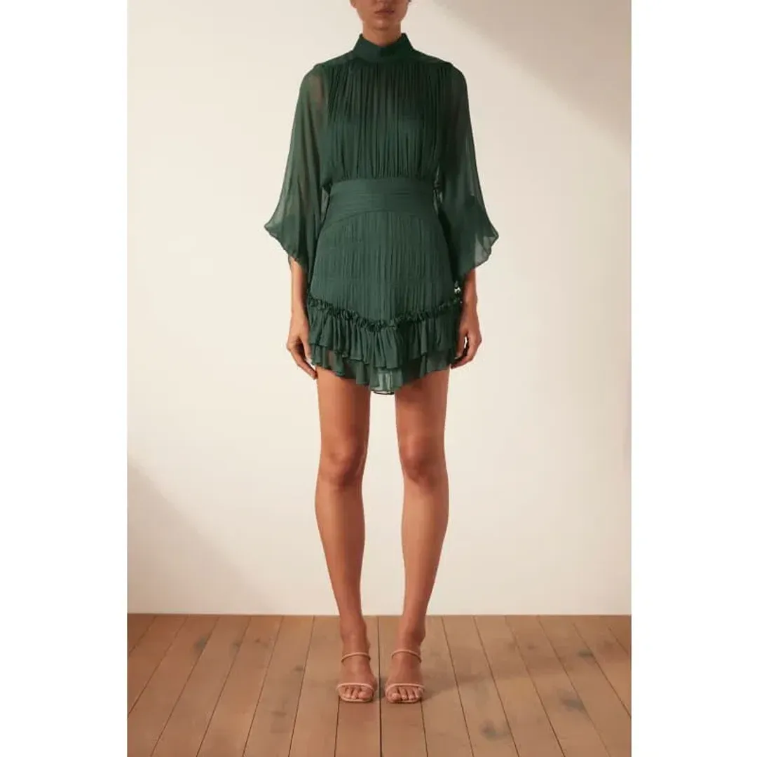 Shona Joy Lèonie Long Sleeve Ruched Mini Dress Rosemary Size 8 for rent on The Volte - main image