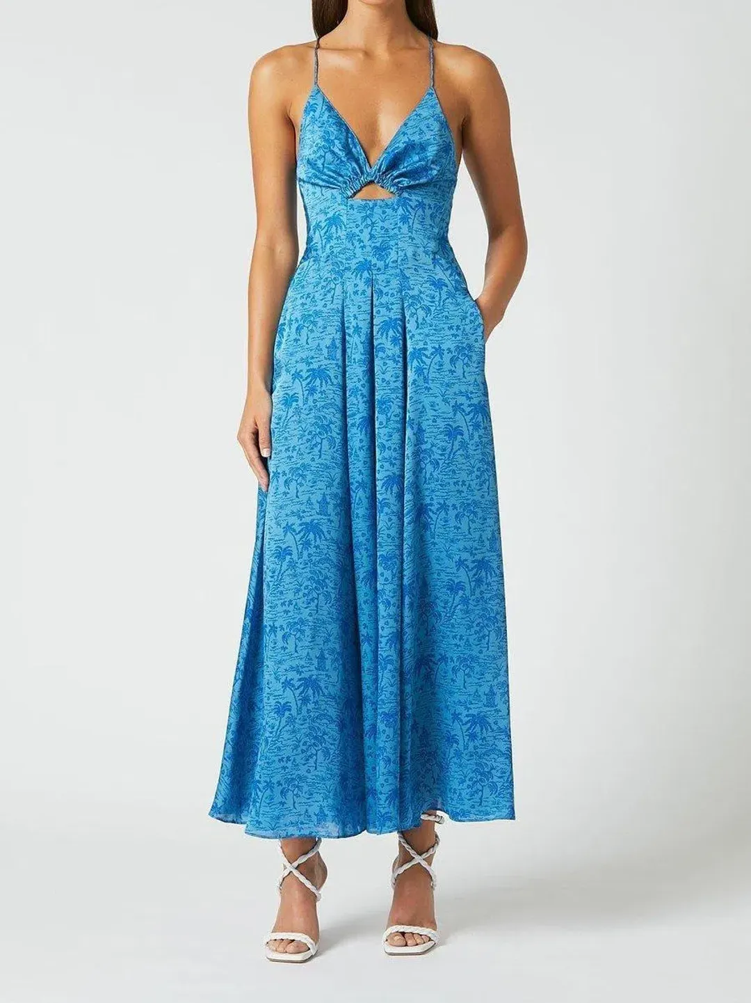 Scanlan Theodore Silk Tropical Strappy Dress Blue Size 8  for rent on The Volte - main image