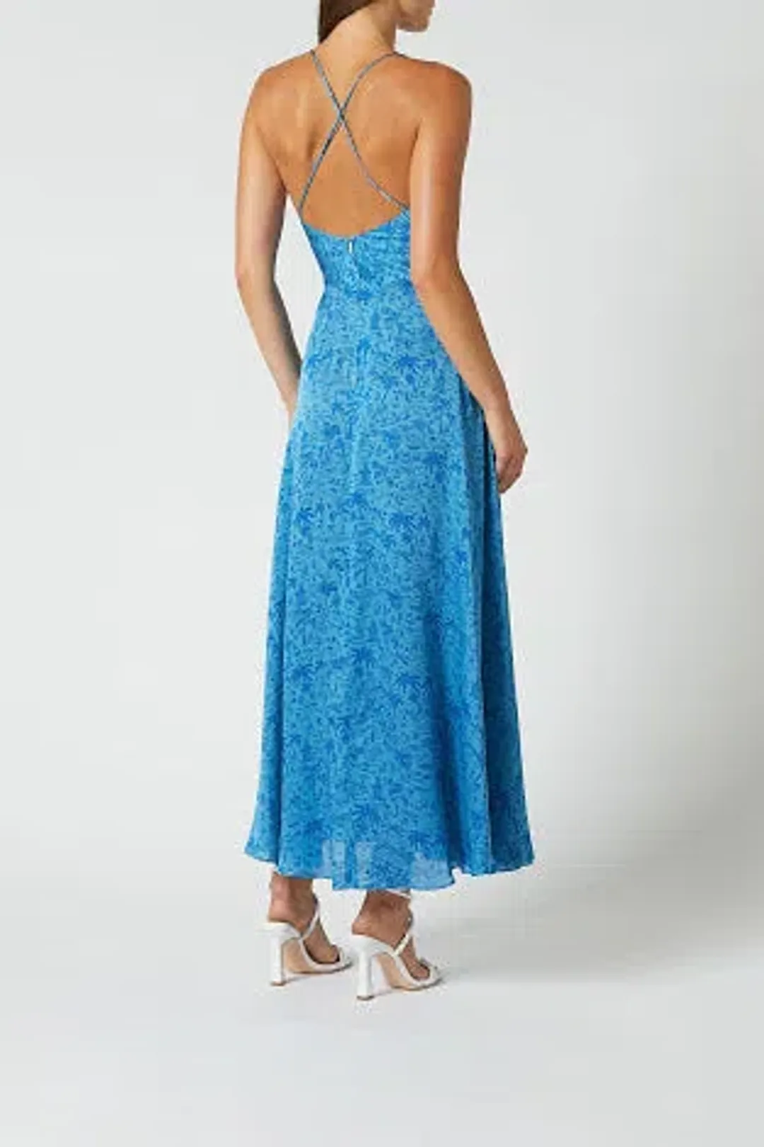 Scanlan Theodore Silk Tropical Strappy Dress Blue Size 8  for rent on The Volte - main image