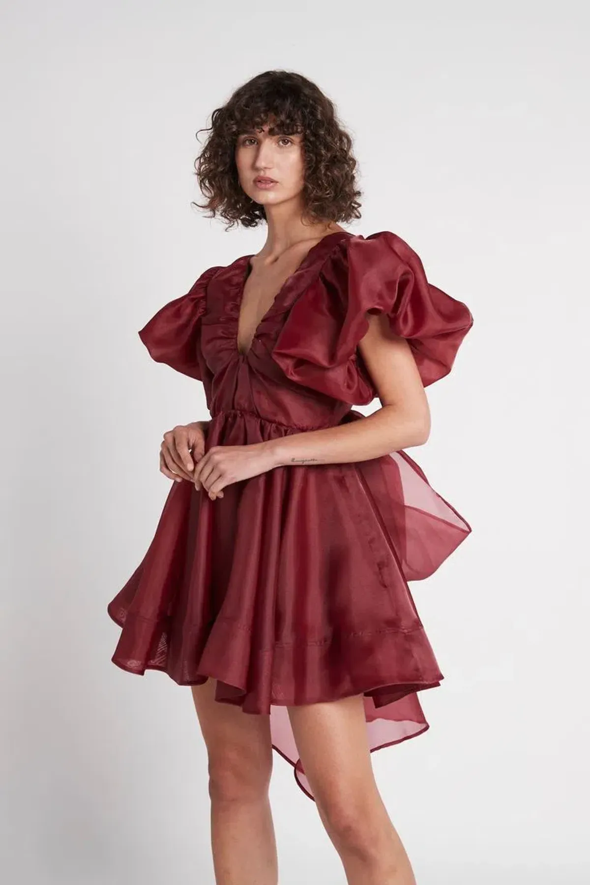 Aje Gretta Organza Mini Dress Burgundy Size 8  - Image 1