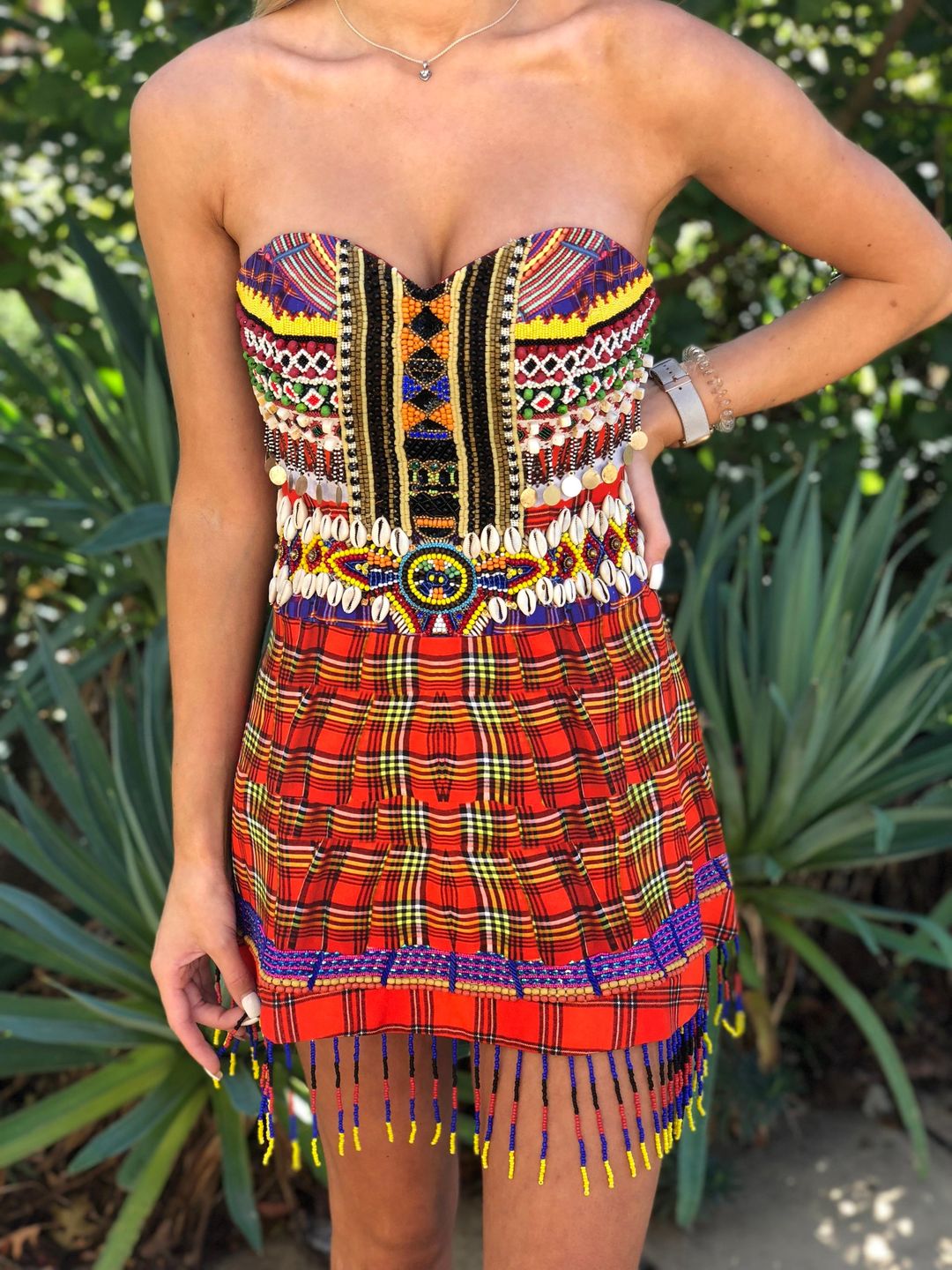 Camilla Checkmate Strapless Mini Dress Multi Size 10 for rent on The Volte - main image