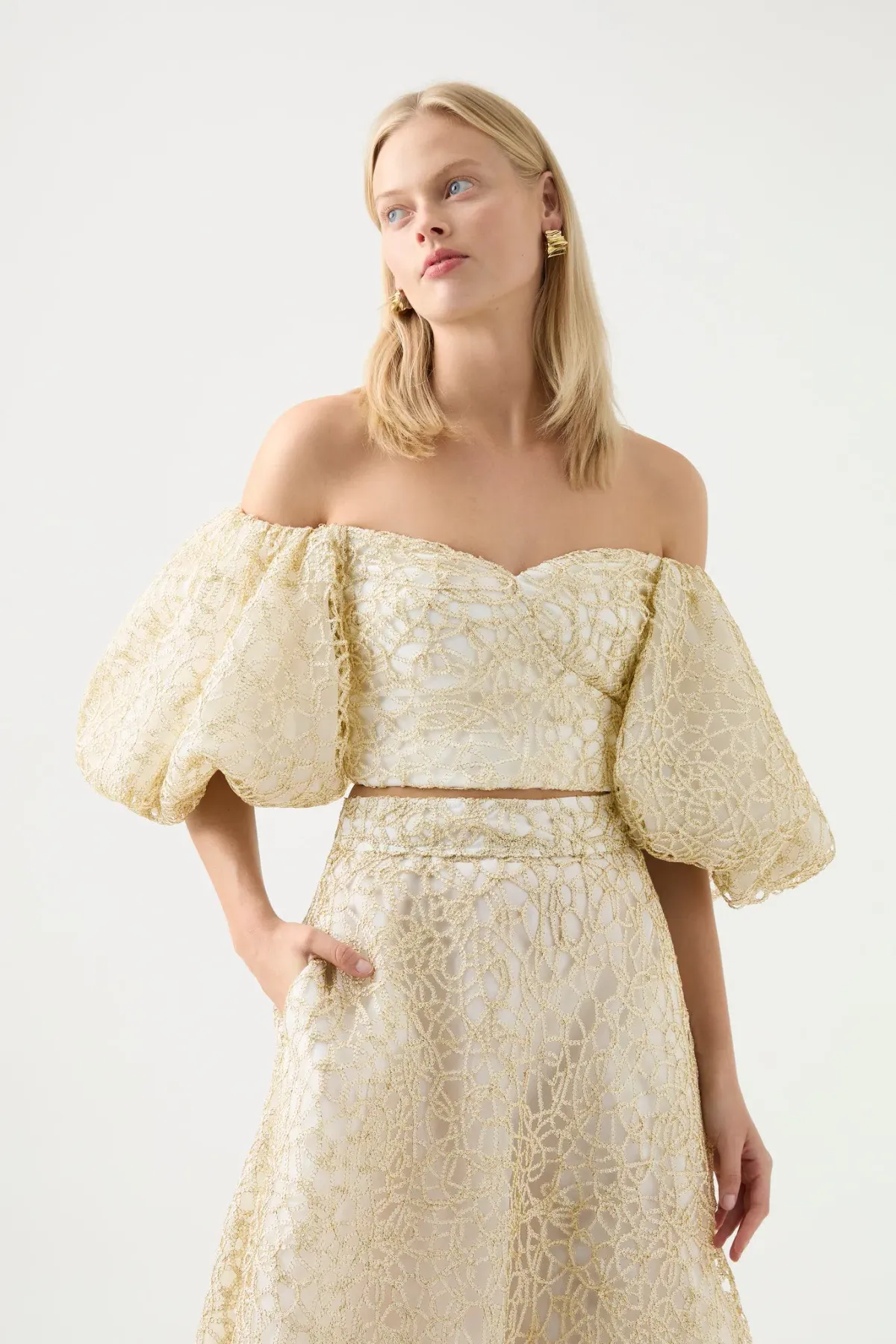 Aje Patina Lace Top and Midi Skirt Set Ivory Size 8/10 - Image 2