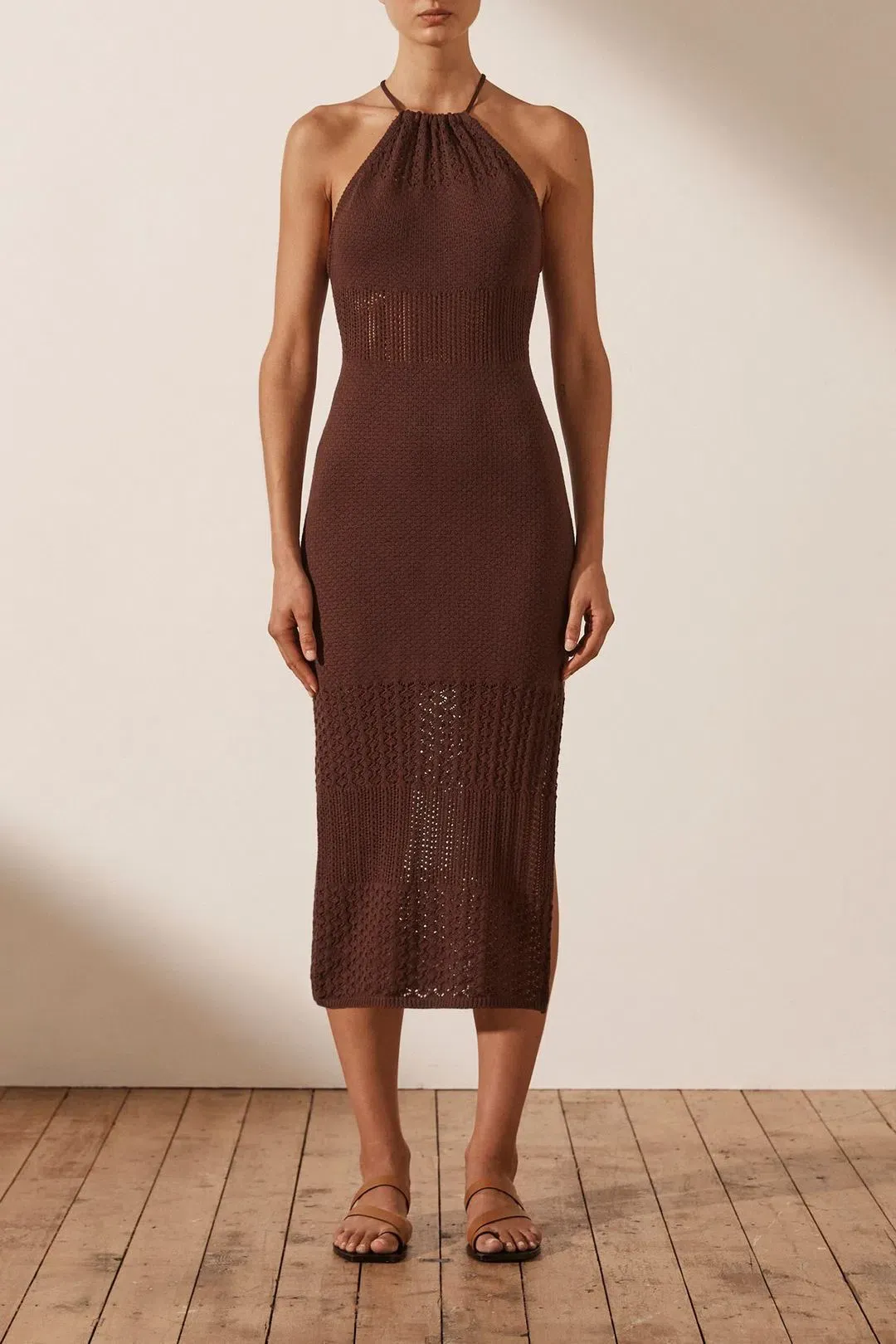 Shona Joy Calypso Crochet Open Back Midi Dress Brown Size S / Au 8 for rent on The Volte - main image