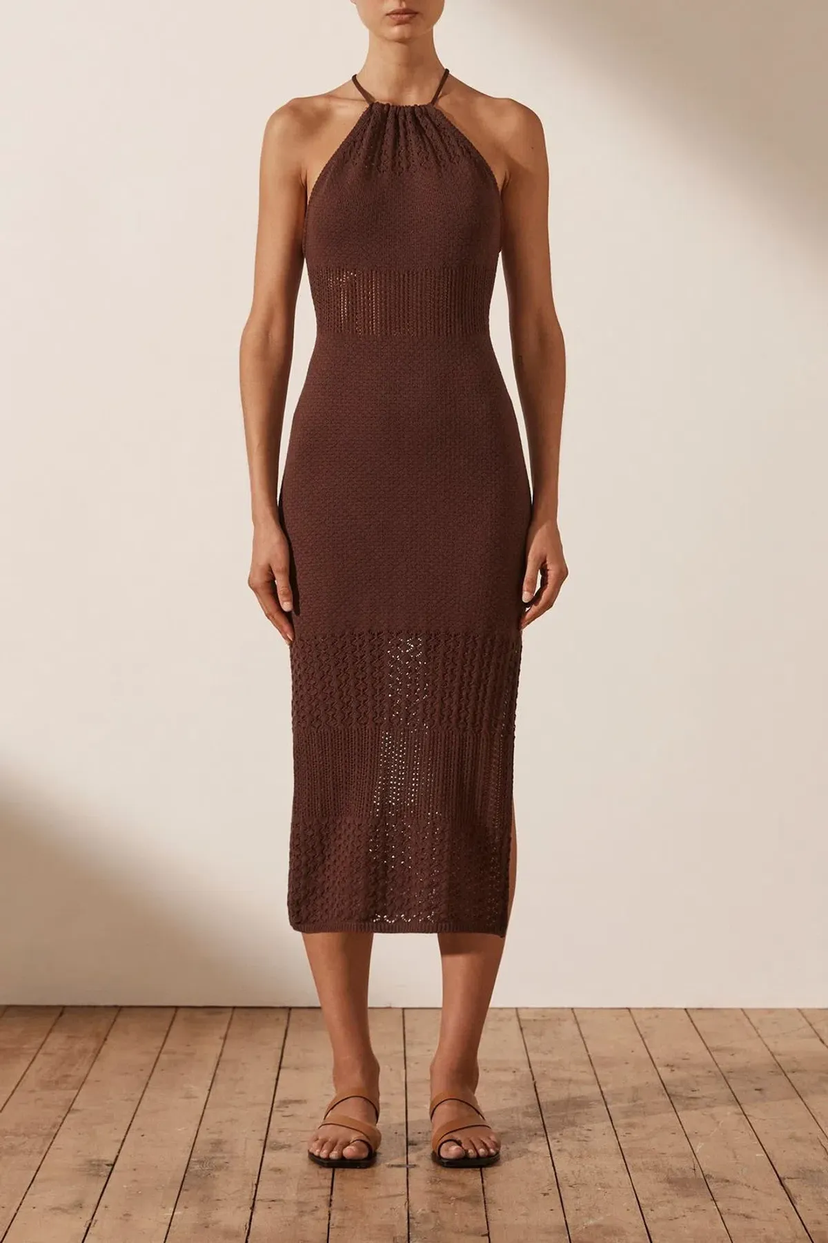 Shona Joy Calypso Crochet Open Back Midi Dress Brown Size S / Au 8 - Image 1