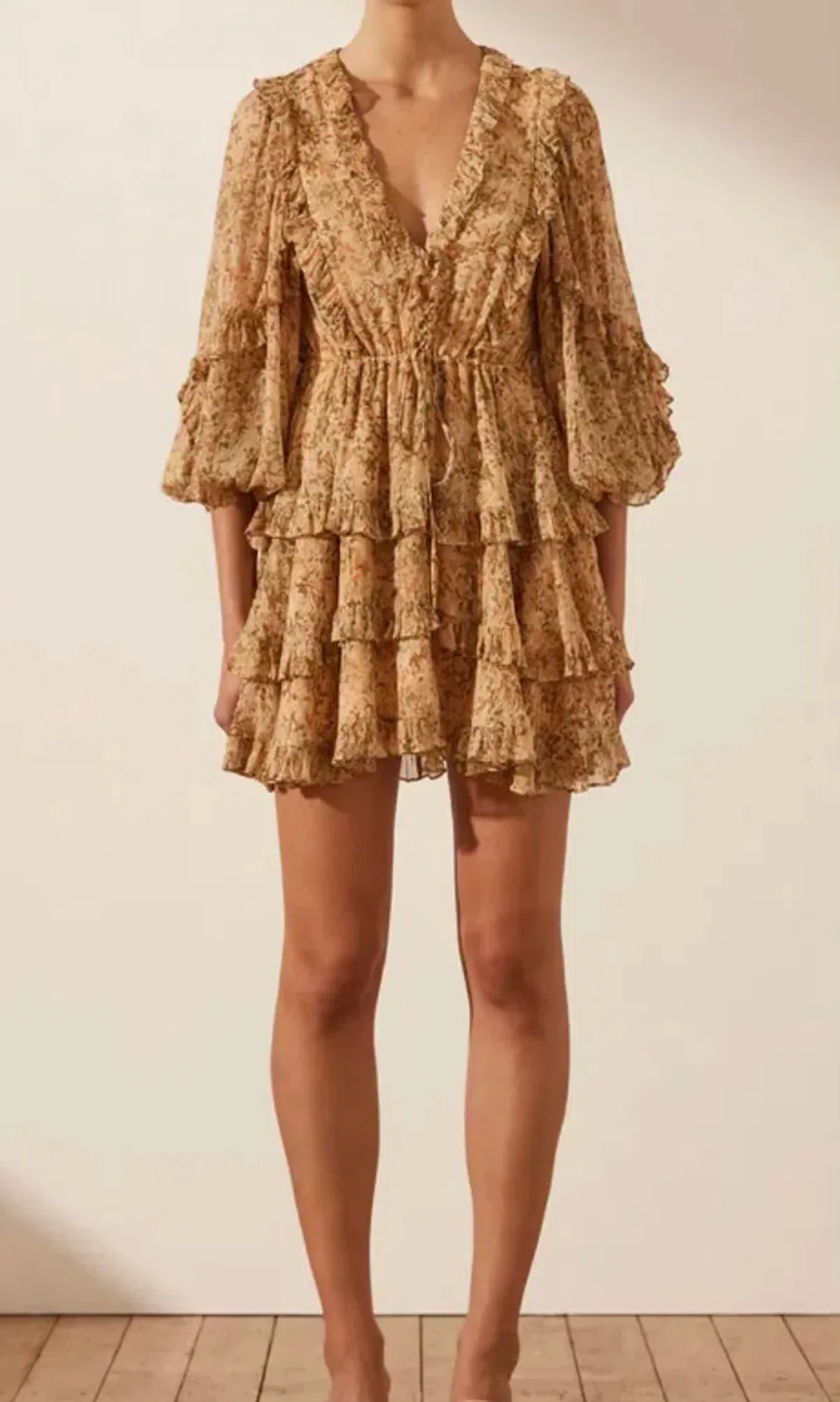 Shona Joy Louise Balloon Sleeve Frill Mini Dress Multi Size 10 / M - Image 1