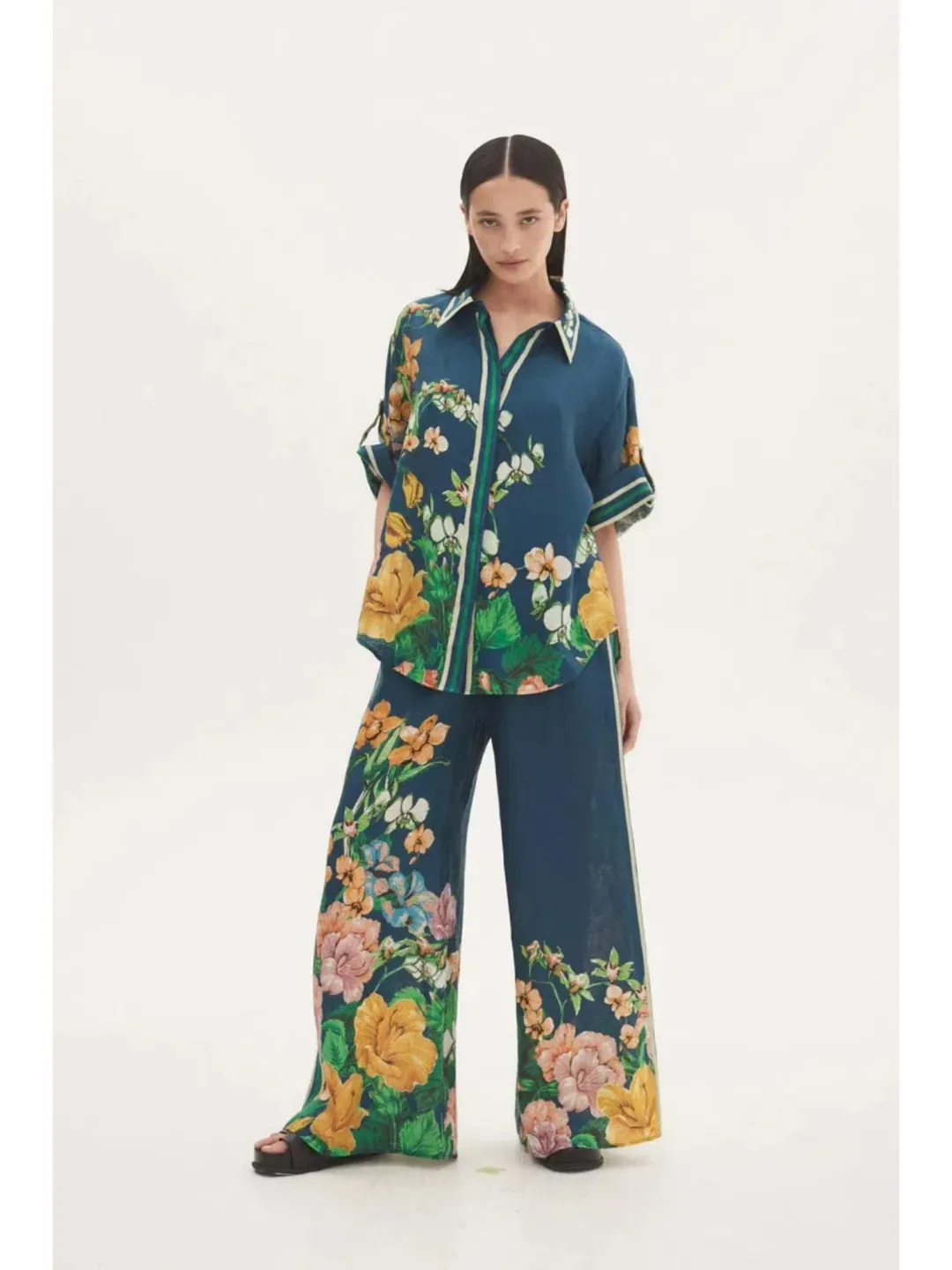 Alemais Lyla Linen Pant and Shirt Set Floral Size AU 6 for rent on The Volte - main image