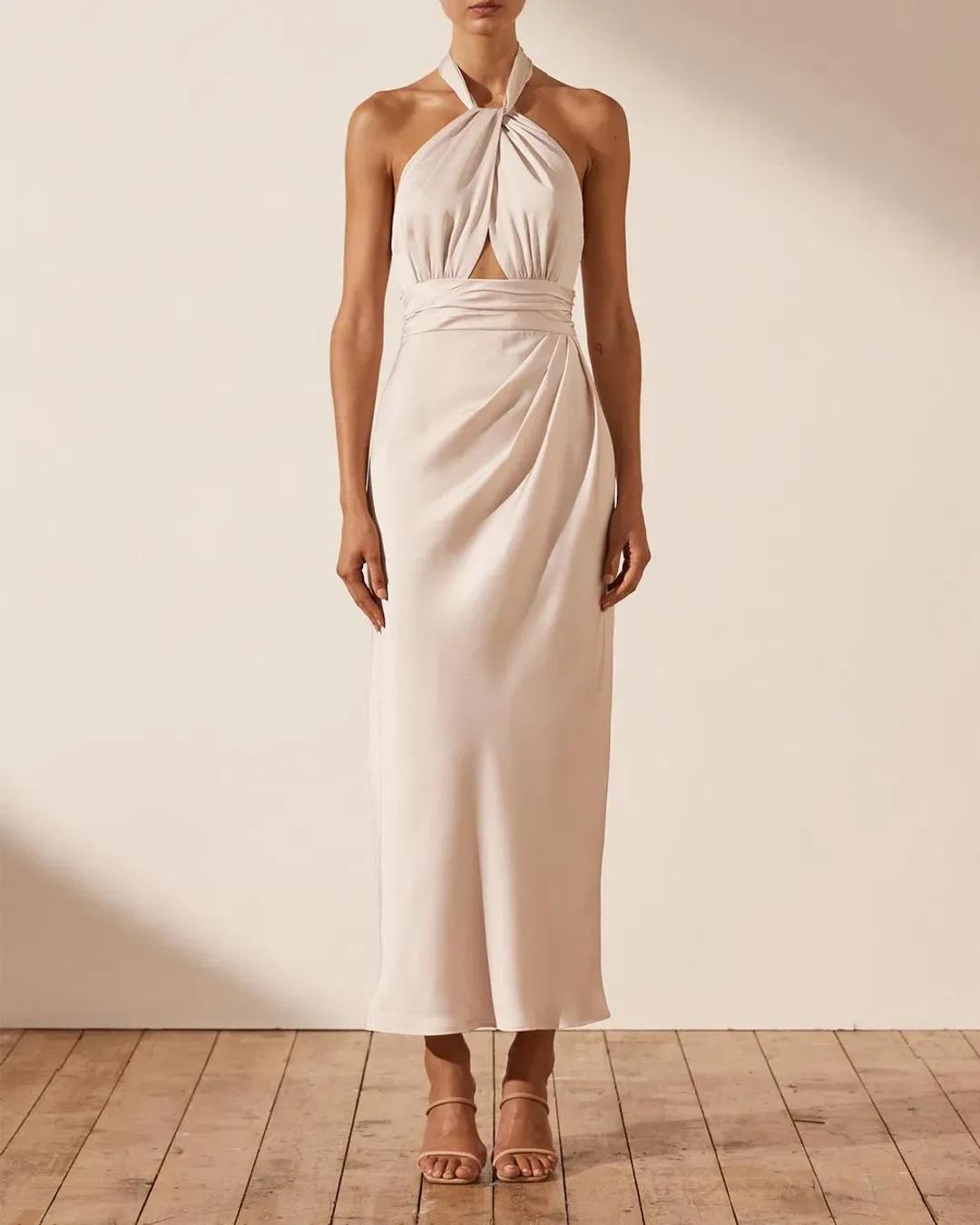 Shona Joy Luxe Gathered Halter Midi Dress in Porcelain Size 10 for rent on The Volte - main image