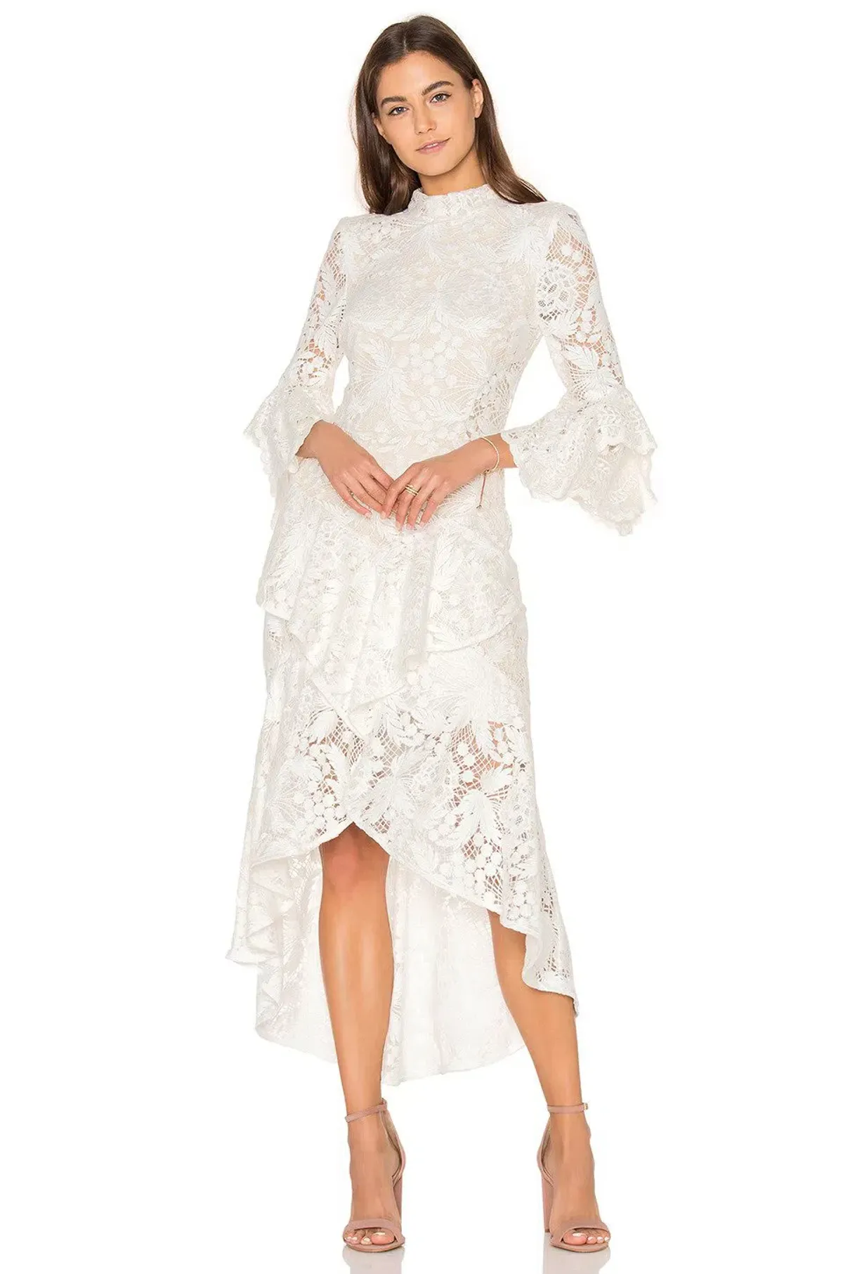 Rebecca Valance The Society Frill Midi Dress Ivory Size 8  - Image 1