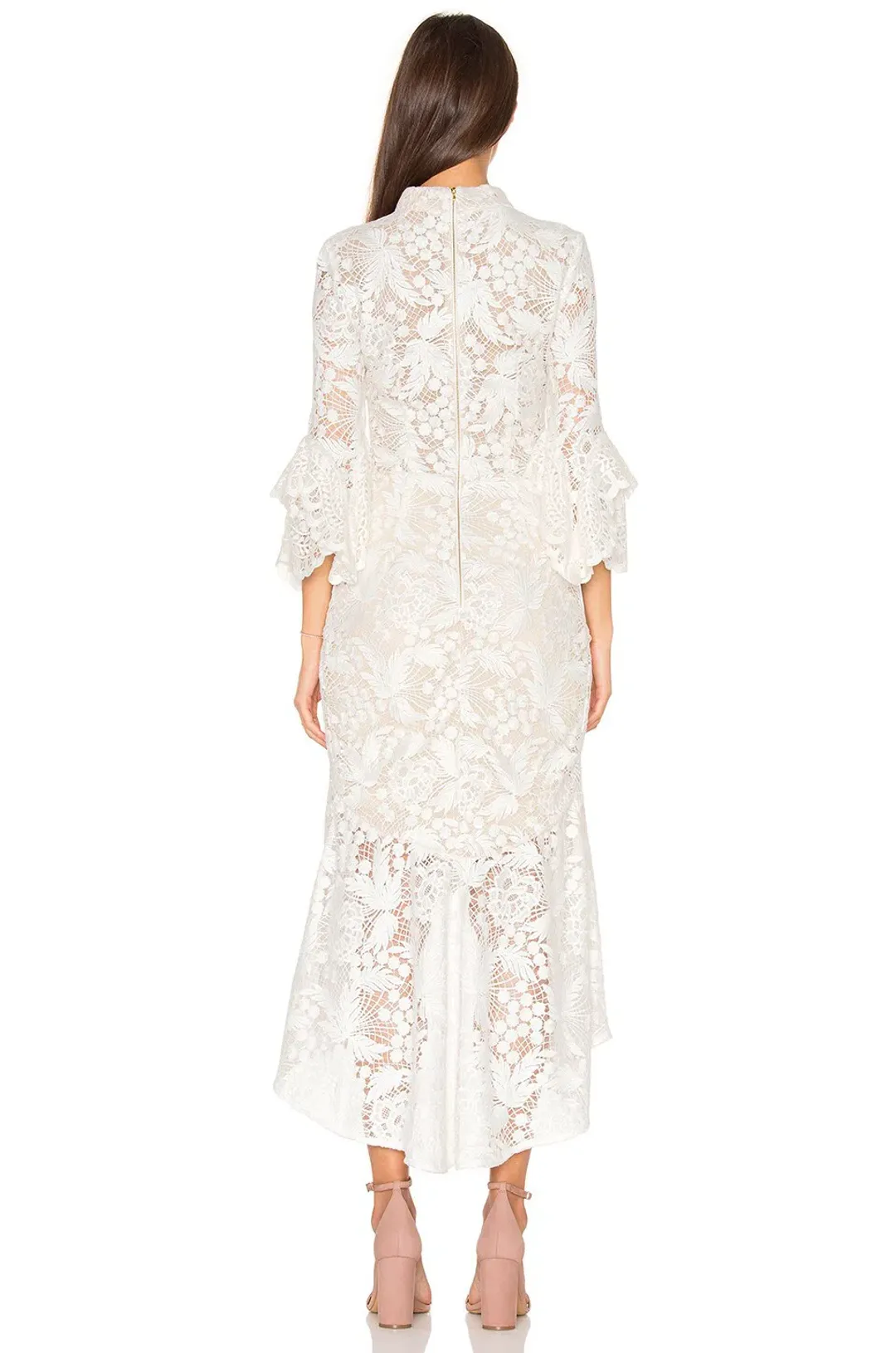 Rebecca Valance The Society Frill Midi Dress Ivory Size 8  for rent on The Volte - main image