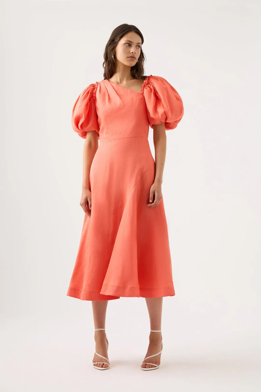 Aje Maia Off Shoulder Midi Dress Coral Size 10 for rent on The Volte - main image